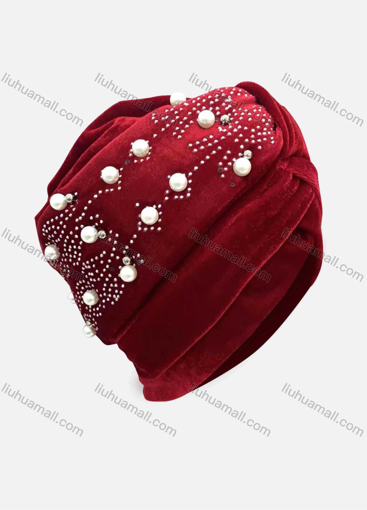 Wholesale Women's Plain Rhinestone Pearl Decor Wrap Strench Muslim Hijab Turban Cap - Liuhuamall