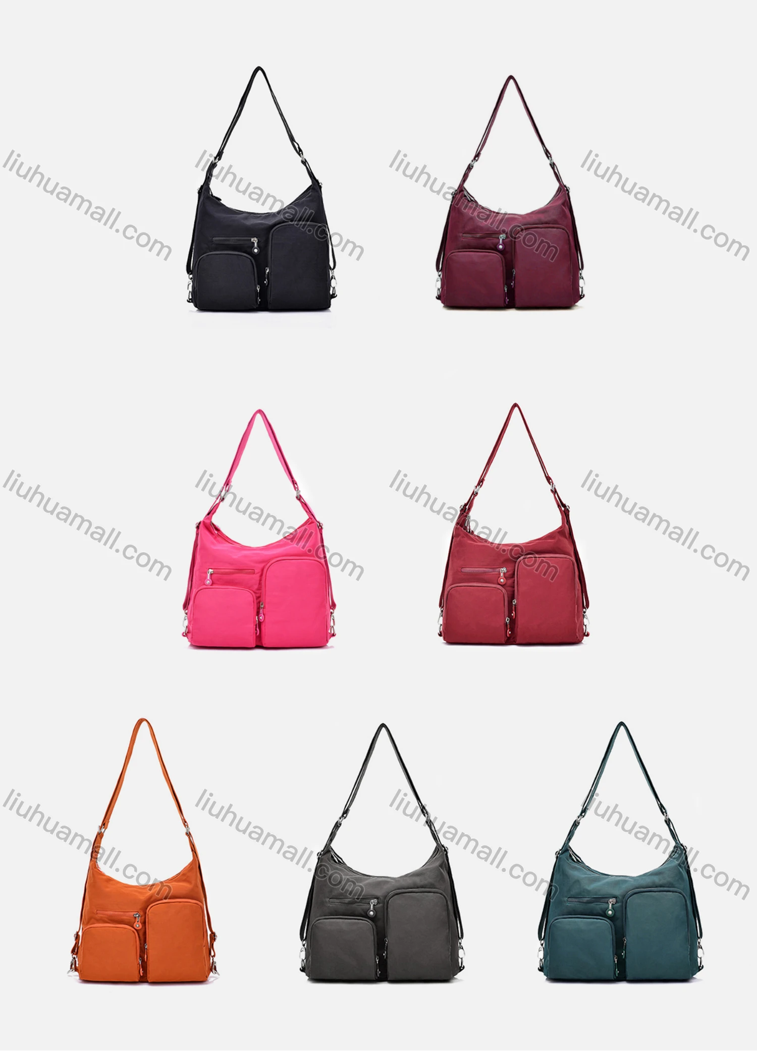 Wholesale Women's Casual Nylon Plain Zipper Pockets Shoulder Bag With Multiple Compartments - Liuhuamall