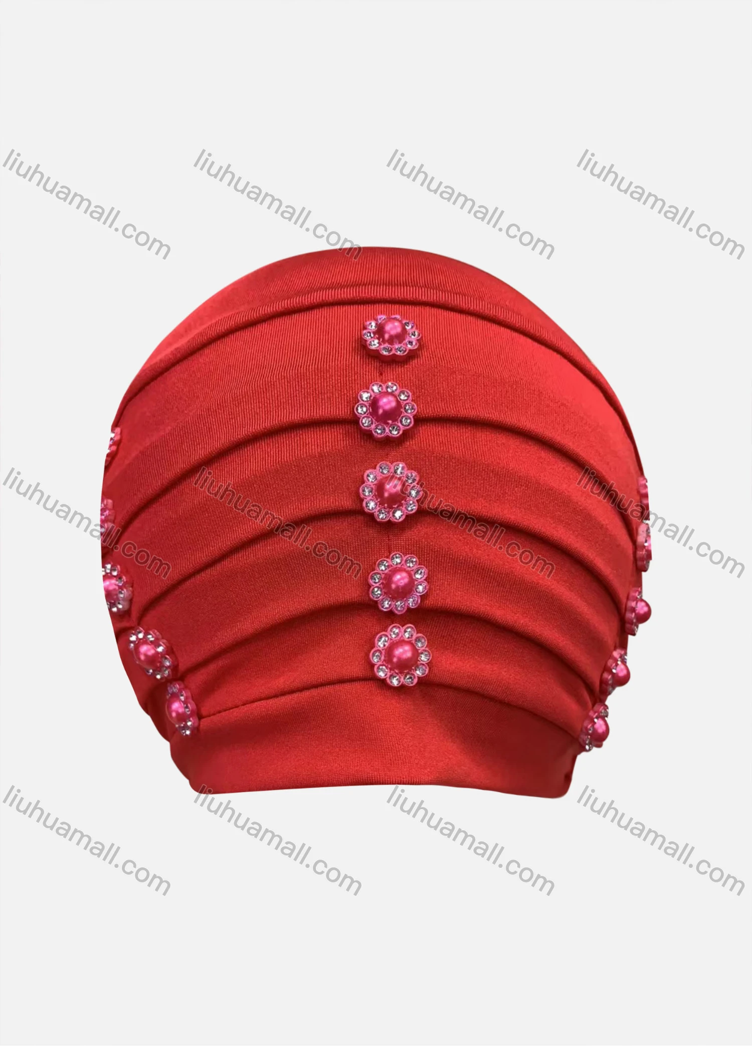 Wholesale Women's Plain Rhinestone Pearl Decor Wrap Strench Muslim Hijab Turban Cap - Liuhuamall