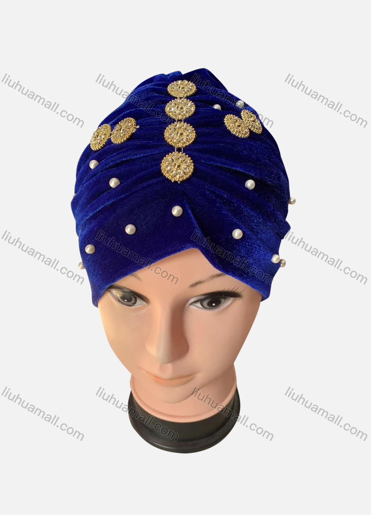 Wholesale Women's Plain Rhinestone Pearl Decor Wrap Strench Muslim Hijab Turban Cap - Liuhuamall
