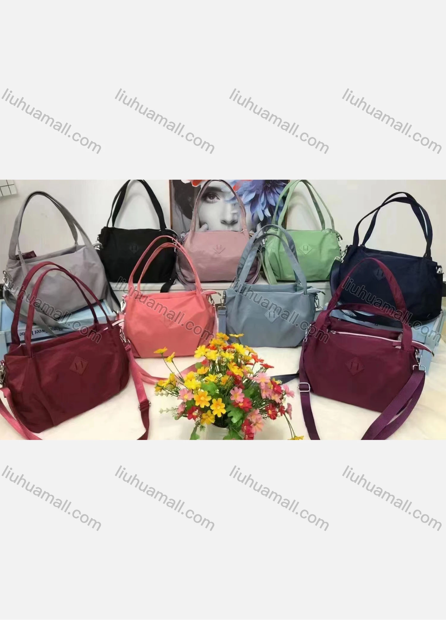 Wholesale Women's Casual Nylon Plain Shoulder Bag With Adjustable Strap - Liuhuamall