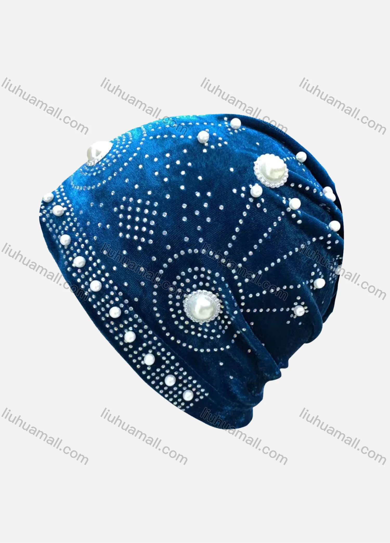 Wholesale Women's Plain Rhinestone Pearl Decor Wrap Strench Muslim Hijab Turban Cap - Liuhuamall