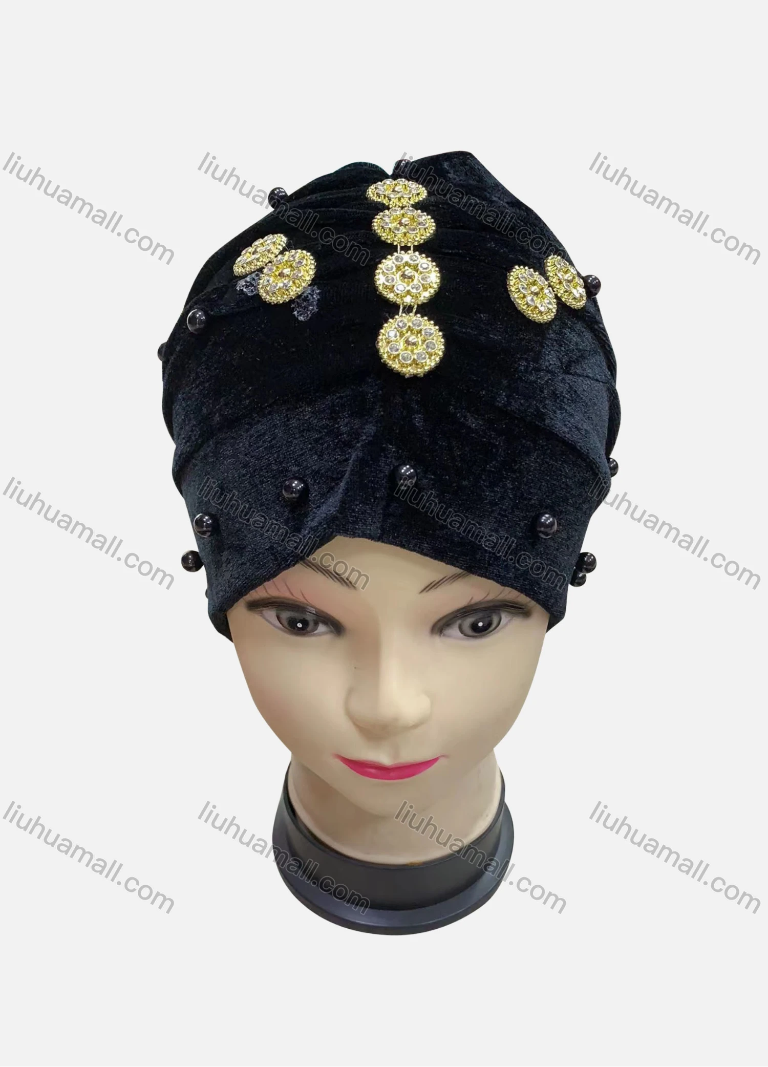 Wholesale Women's Plain Rhinestone Pearl Decor Wrap Strench Muslim Hijab Turban Cap - Liuhuamall