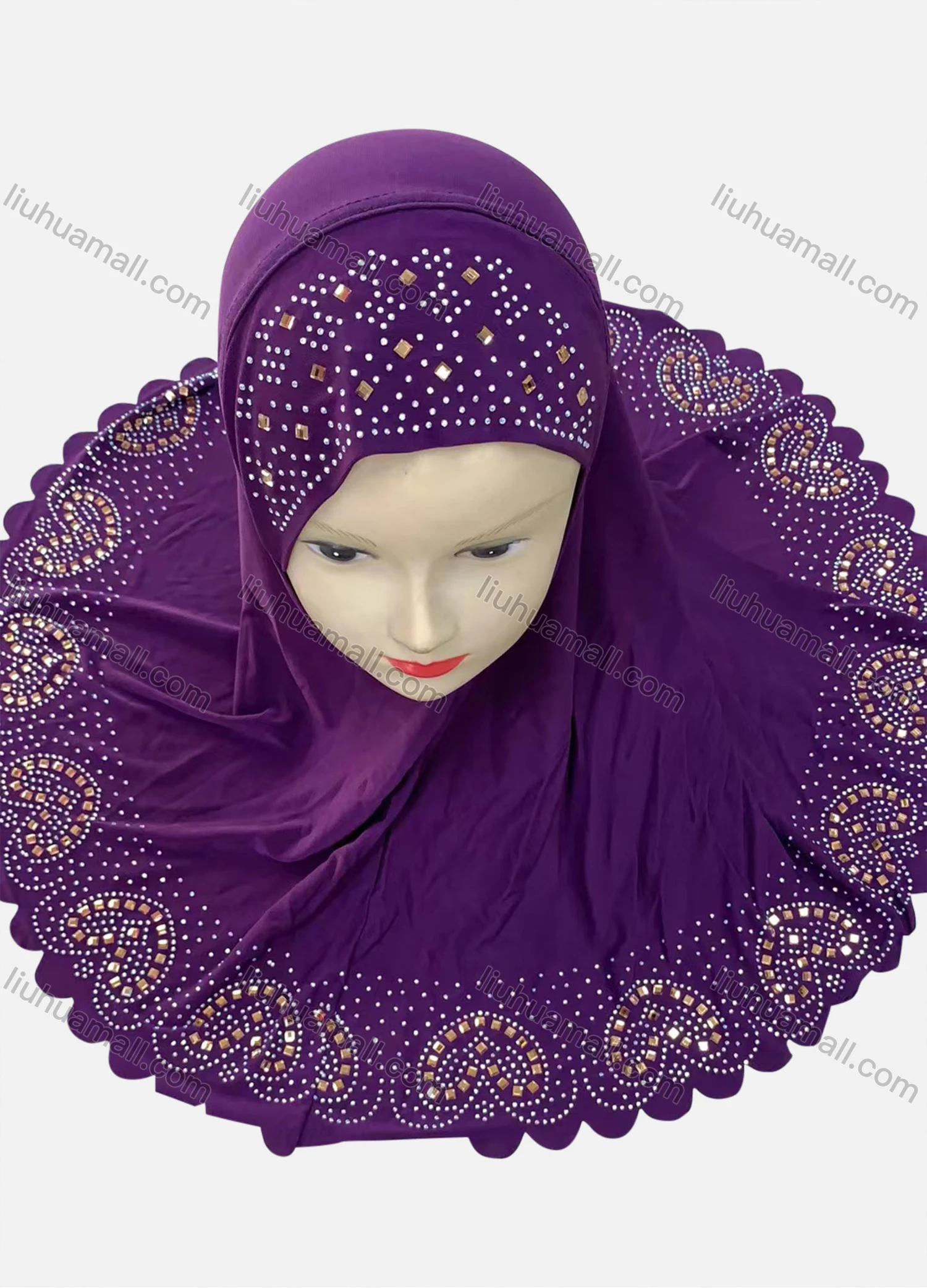 Wholesale Women's Rhinestone Applique Wrap Muslim Hijab Scarf - Liuhuamall