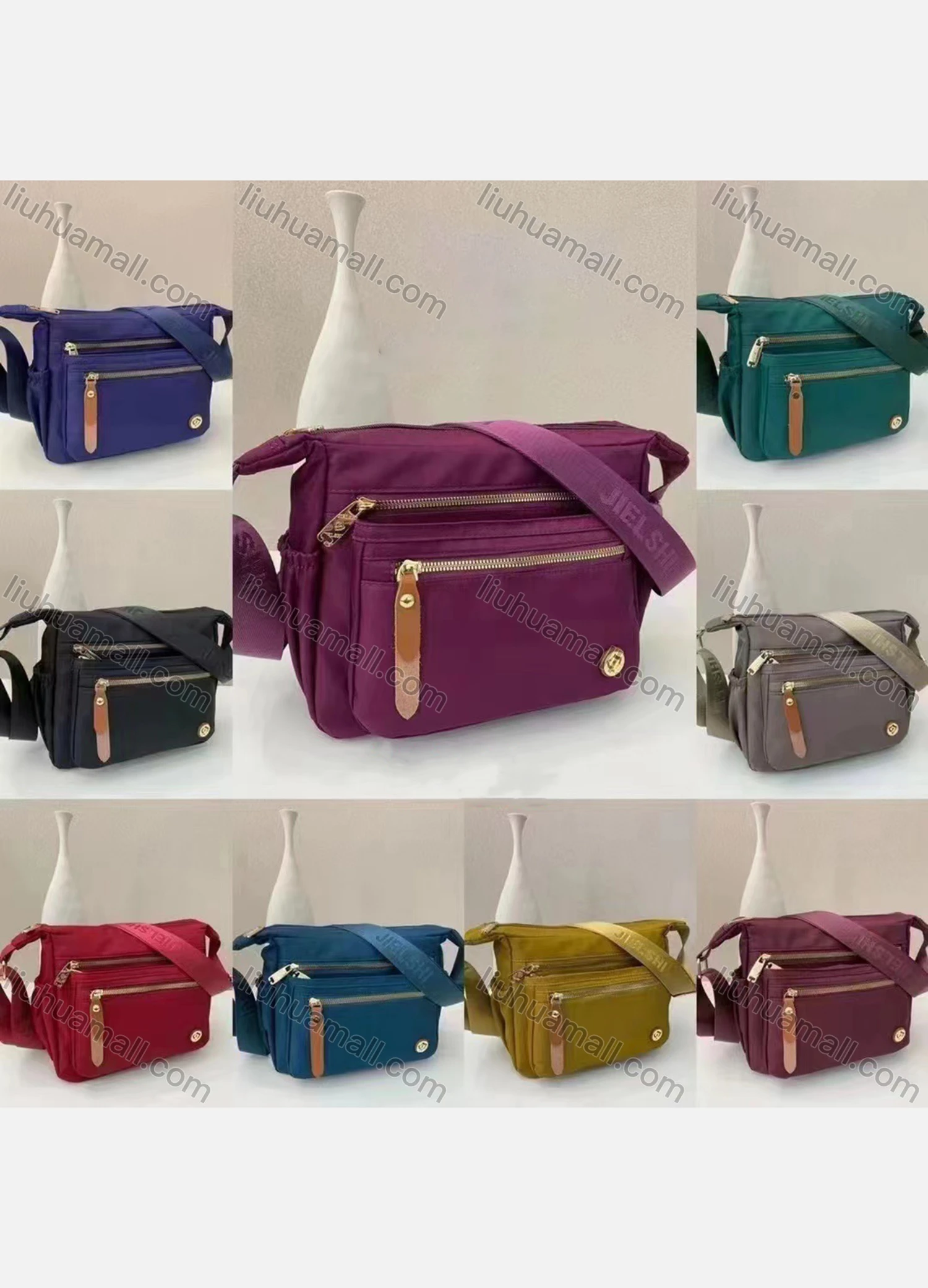 Wholesale Women's Casual Nylon Plain Zipper Pockets Shoulder Bag With Multiple Compartments - Liuhuamall