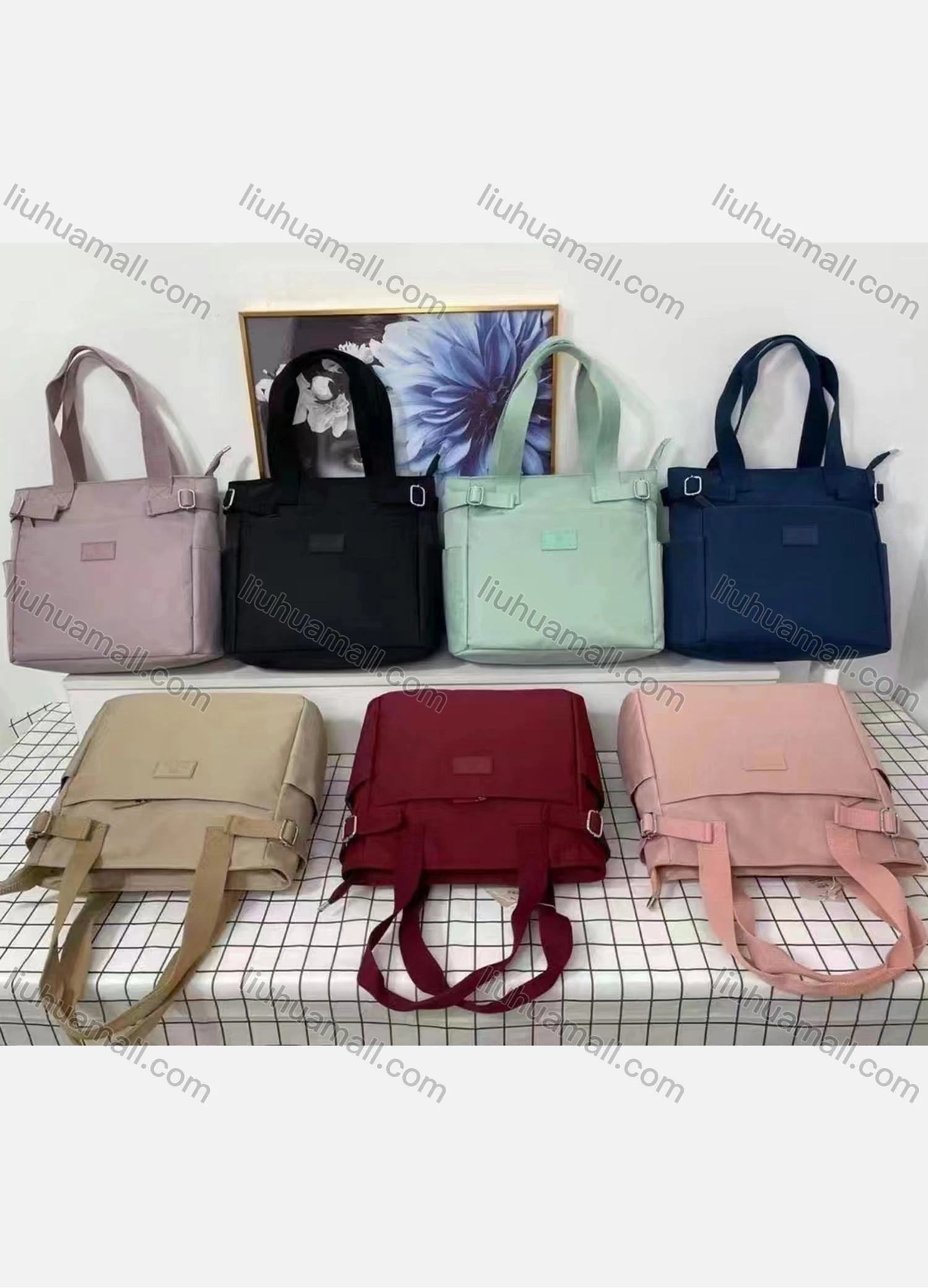 Wholesale Women's Casual Nylon Plain Portable Shoulder Bag With Multiple Compartments - Liuhuamall
