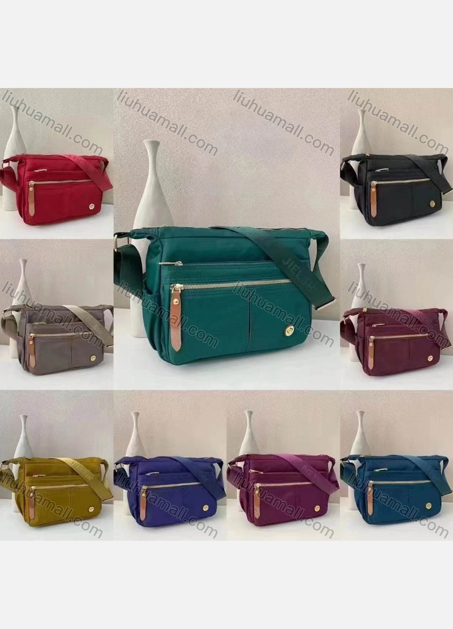 Wholesale Women's Casual Nylon Plain Portable Shoulder Bag With Multiple Compartments - Liuhuamall