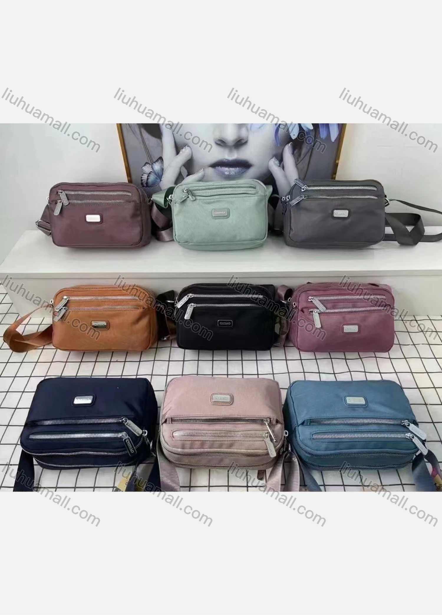 Wholesale Women's Casual Nylon Plain Portable Shoulder Bag With Multiple Compartments - Liuhuamall
