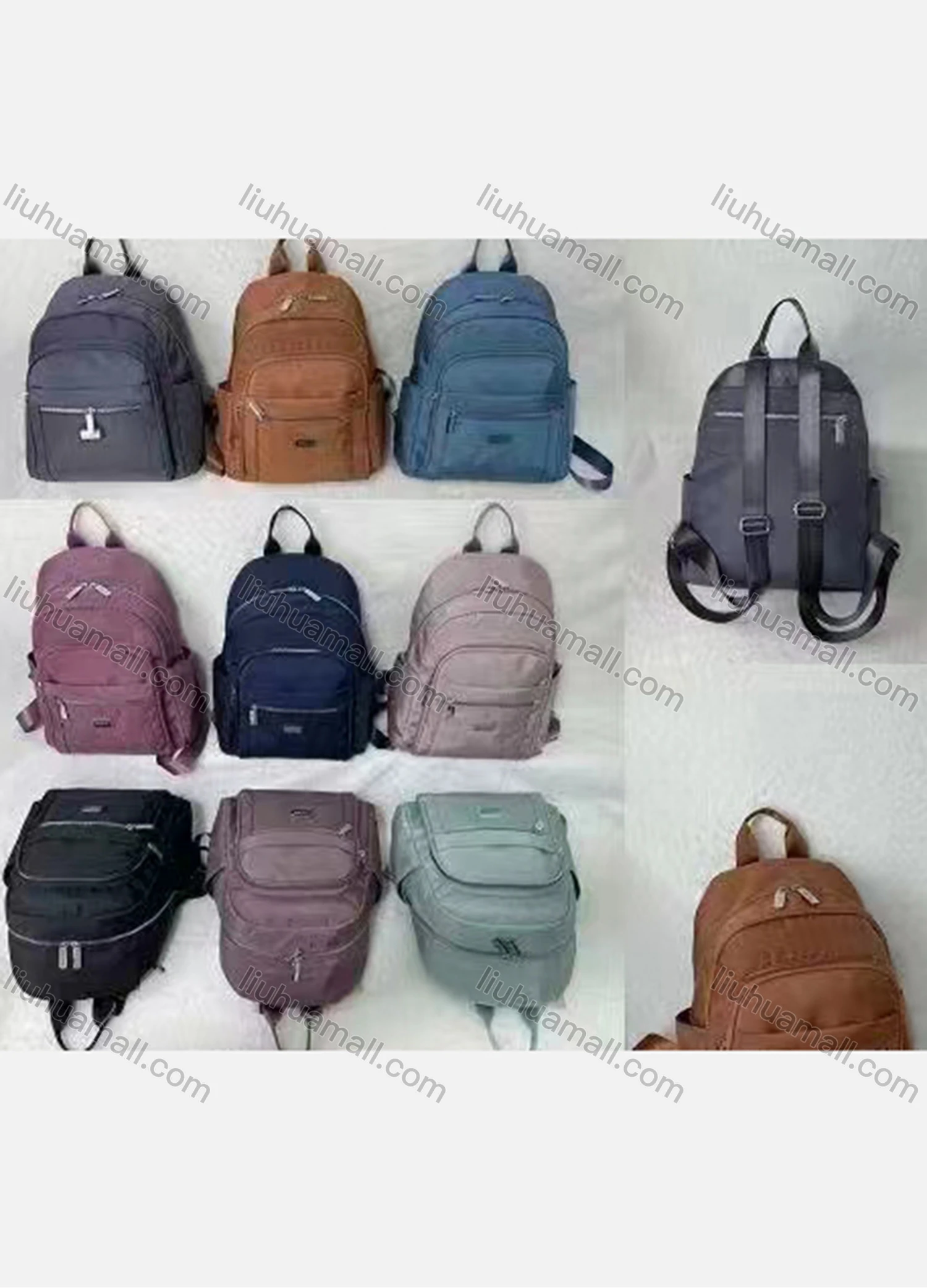 Wholesale Women's Casual Nylon Plain Portable Backpack With Multiple Compartments - Liuhuamall