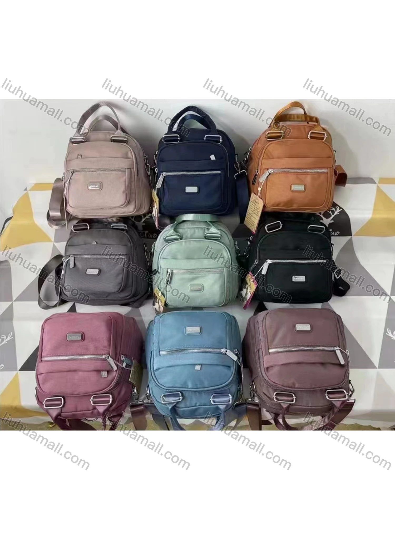Wholesale Women's Casual Nylon Plain Portable Backpack With Multiple Compartments - Liuhuamall