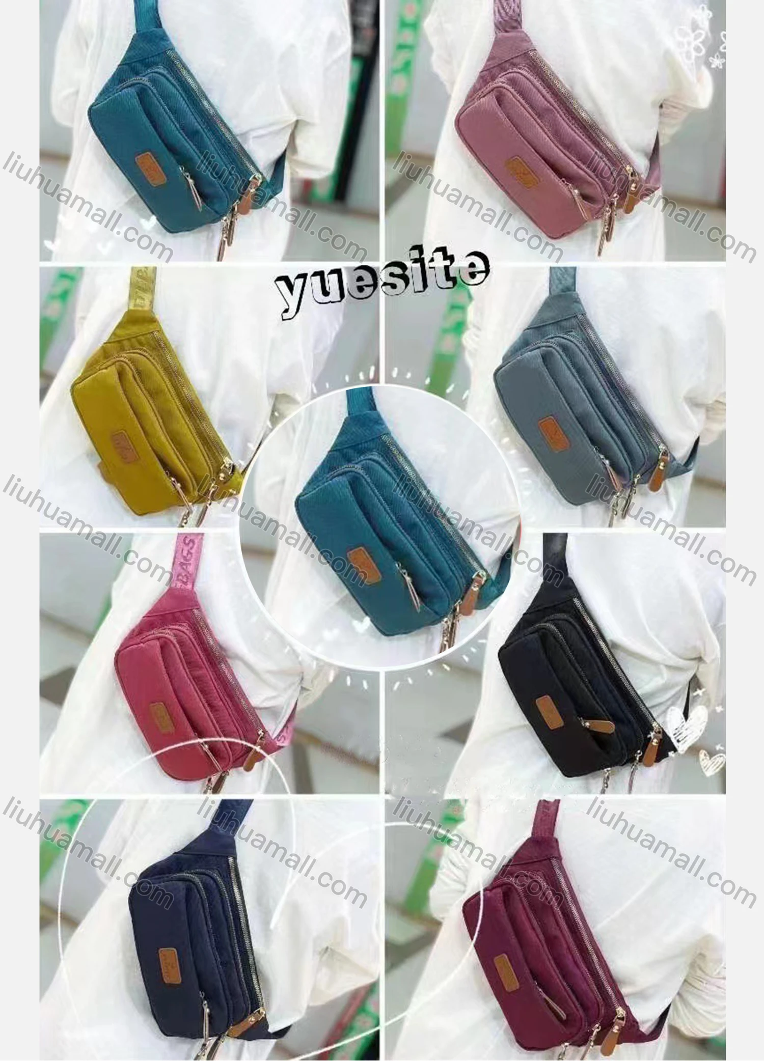 Wholesale Women's Casual Nylon Plain Waist Bag With Multiple Compartments - Liuhuamall