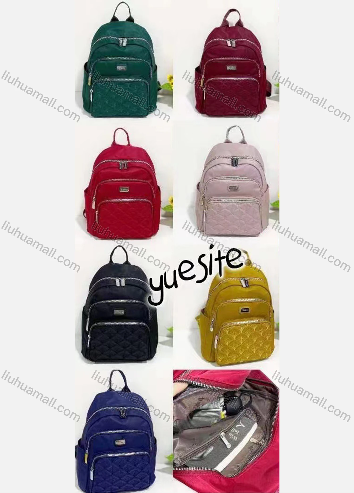 Wholesale Women's Casual Nylon Plain Backpack For School With Multiple Compartments - Liuhuamall