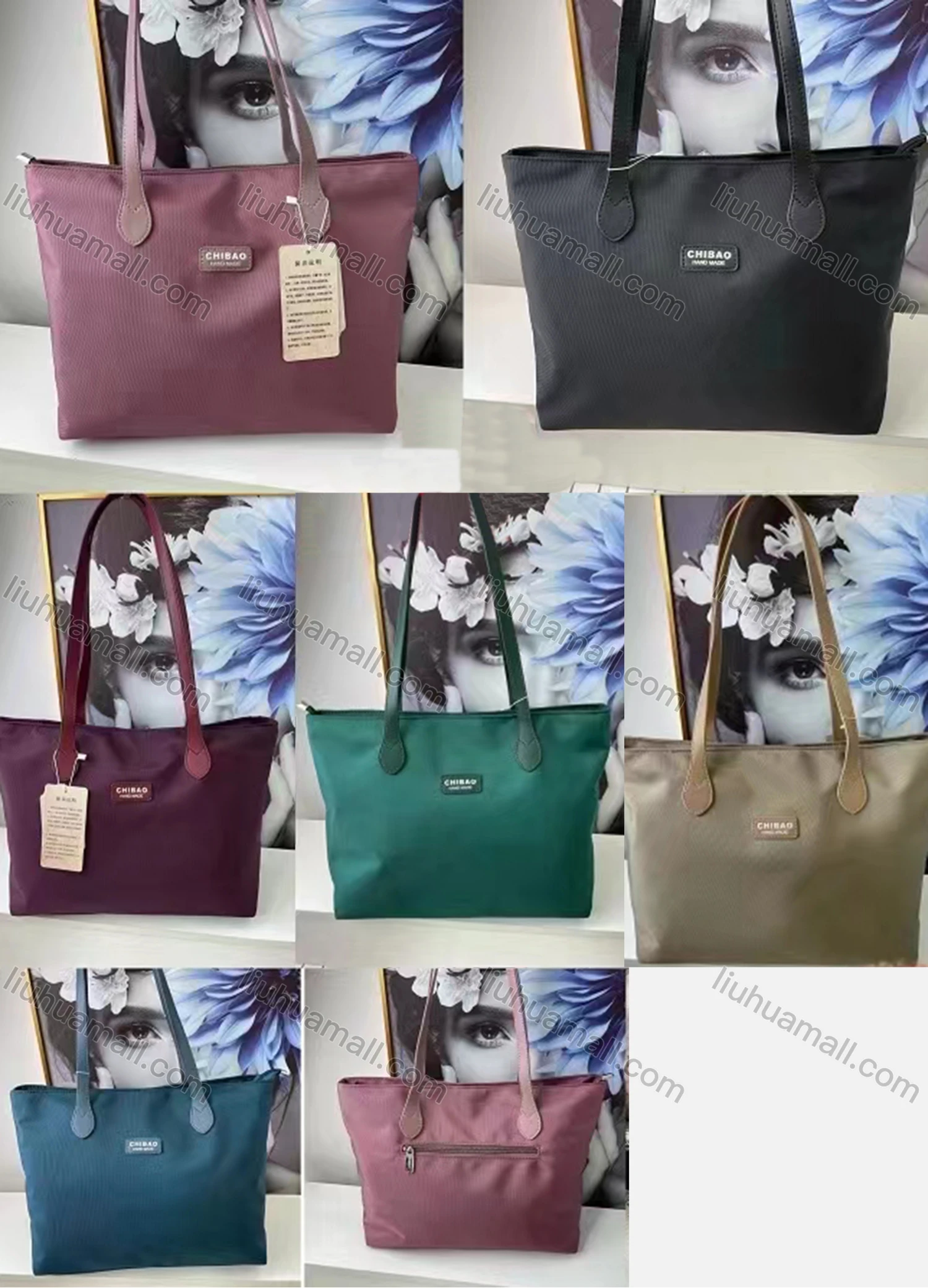 Wholesale Women's Casual Nylon Plain Portable Shoulder Bag With Multiple Compartments - Liuhuamall