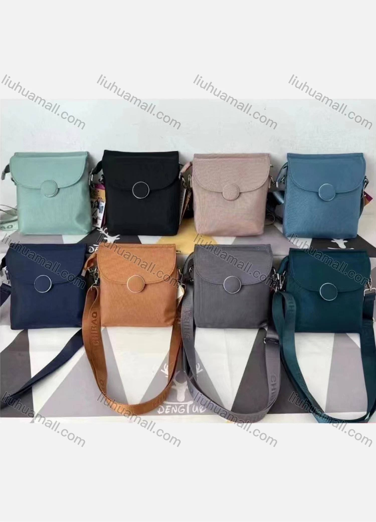 Wholesale Women's Casual Nylon Plain Snap Button Waist Bag With Multiple Compartments - Liuhuamall