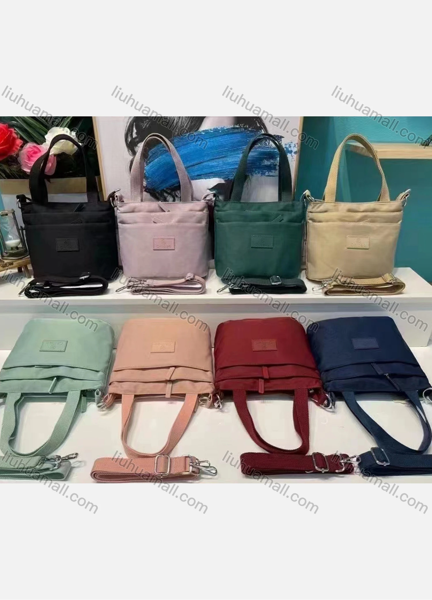 Wholesale Women's Casual Nylon Plain Shoulder Bag With Multiple Compartments - Liuhuamall