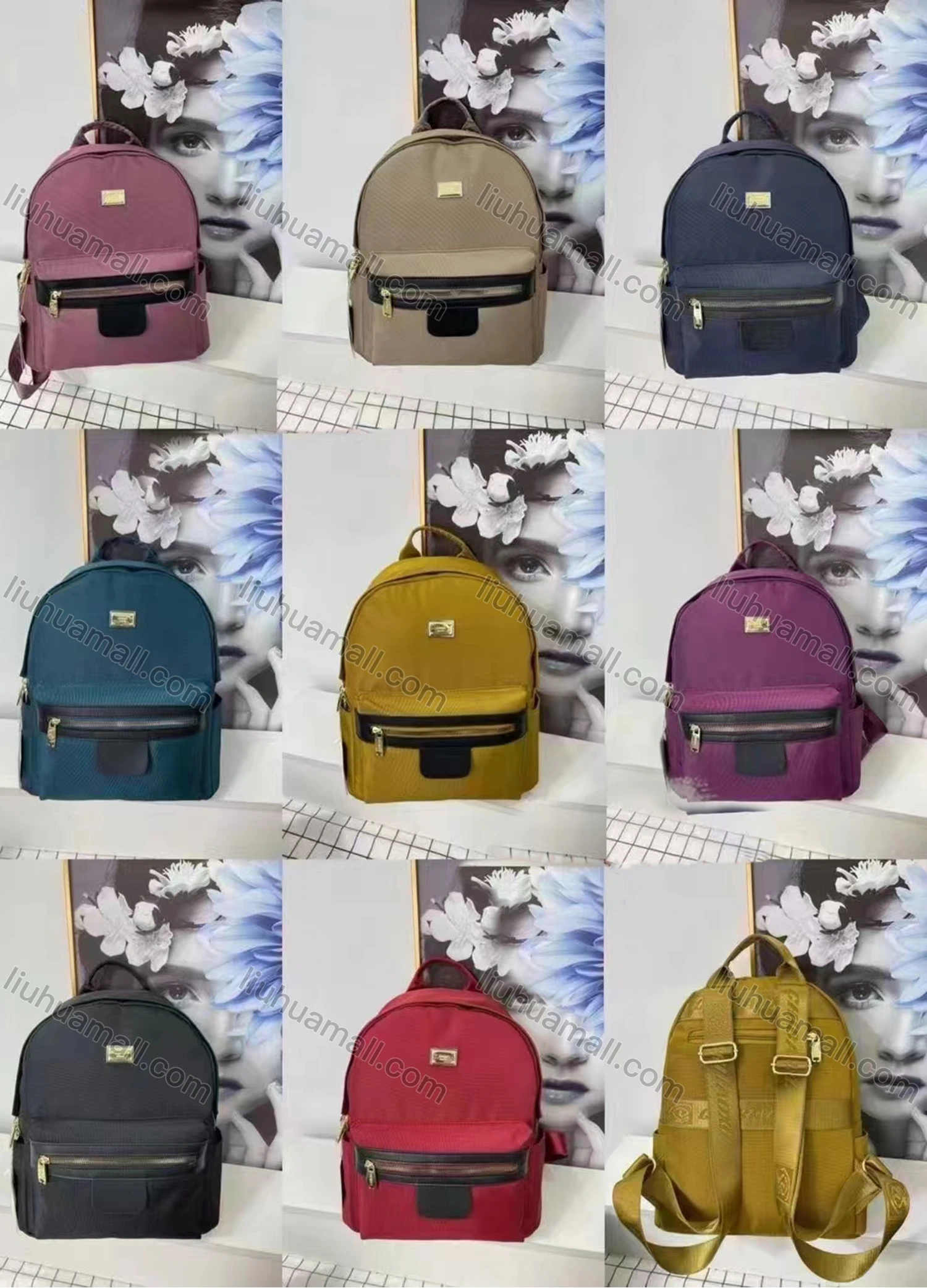 Wholesale Women's Casual Nylon Contrast Backpack With Multiple Compartments - Liuhuamall