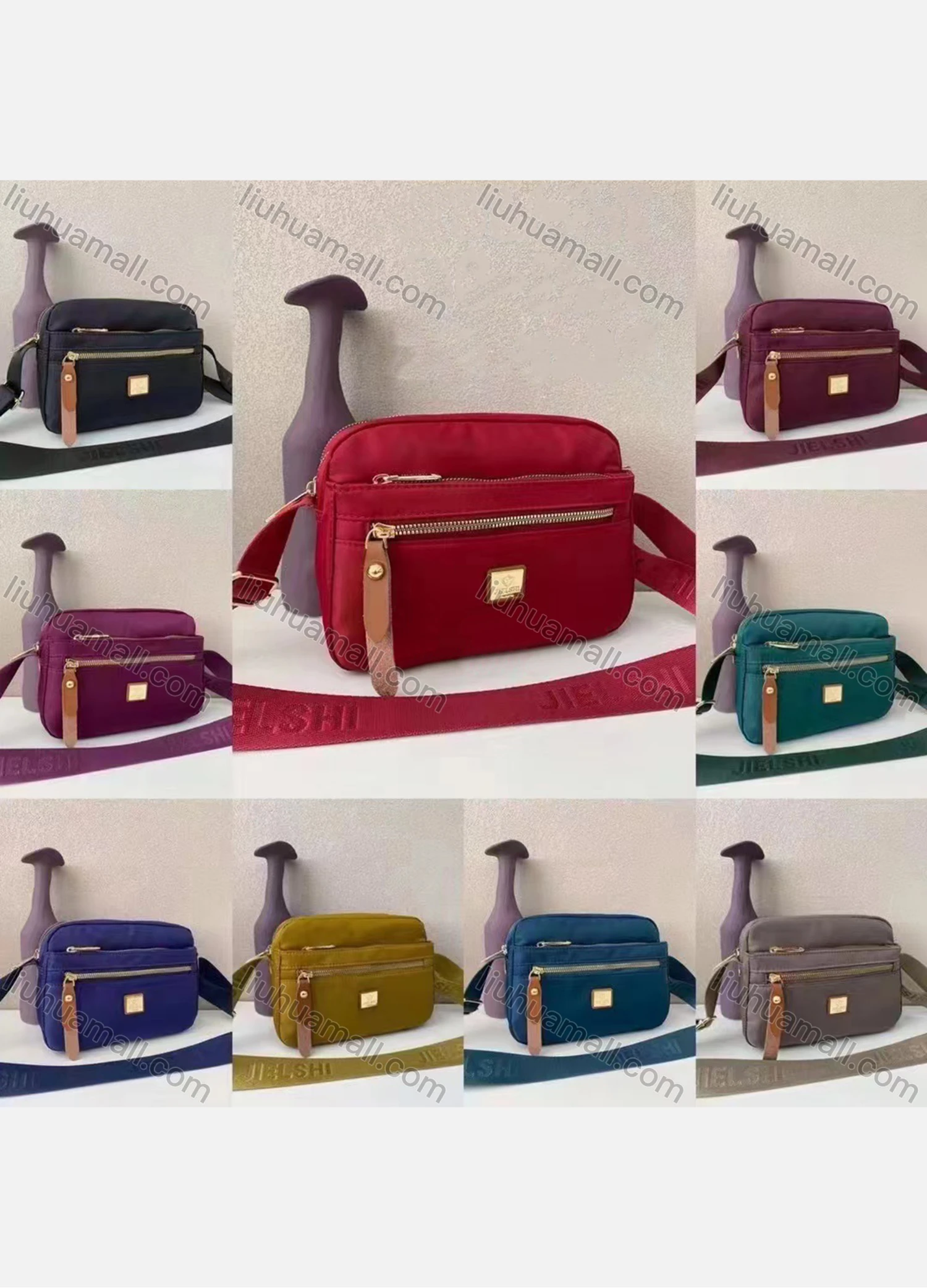 Wholesale Women's Casual Nylon Plain Shoulder Bag With Multiple Compartments - Liuhuamall