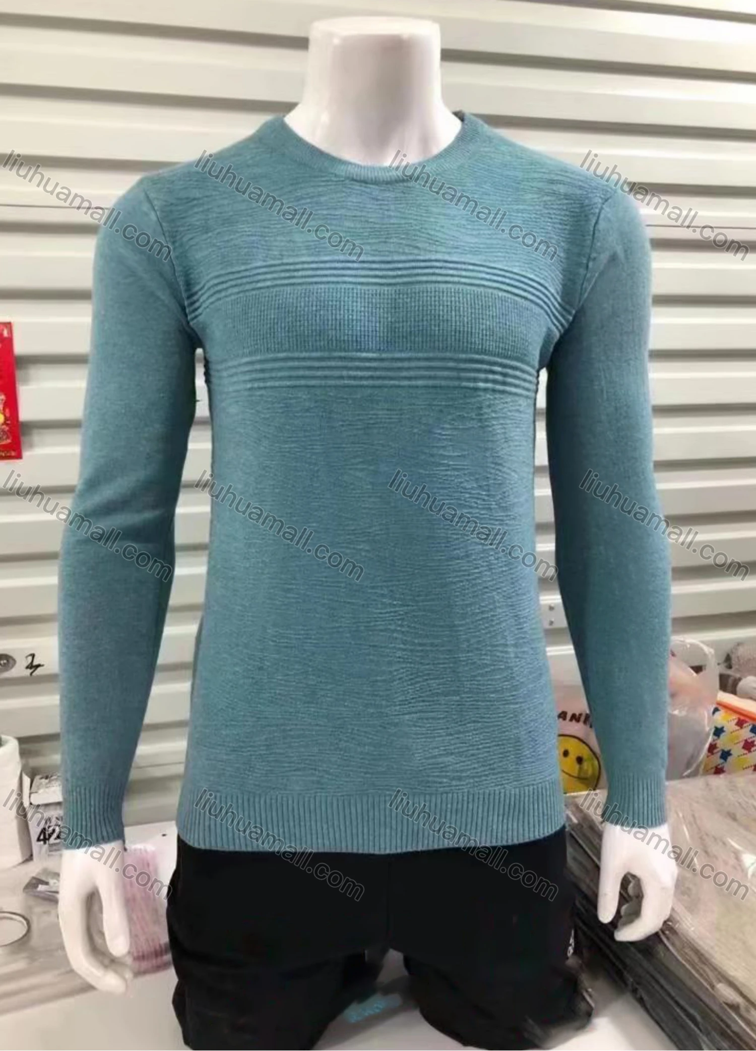 Wholesale Men's Casual Plain Round Neck Long Sleeve Sweater - Liuhuamall