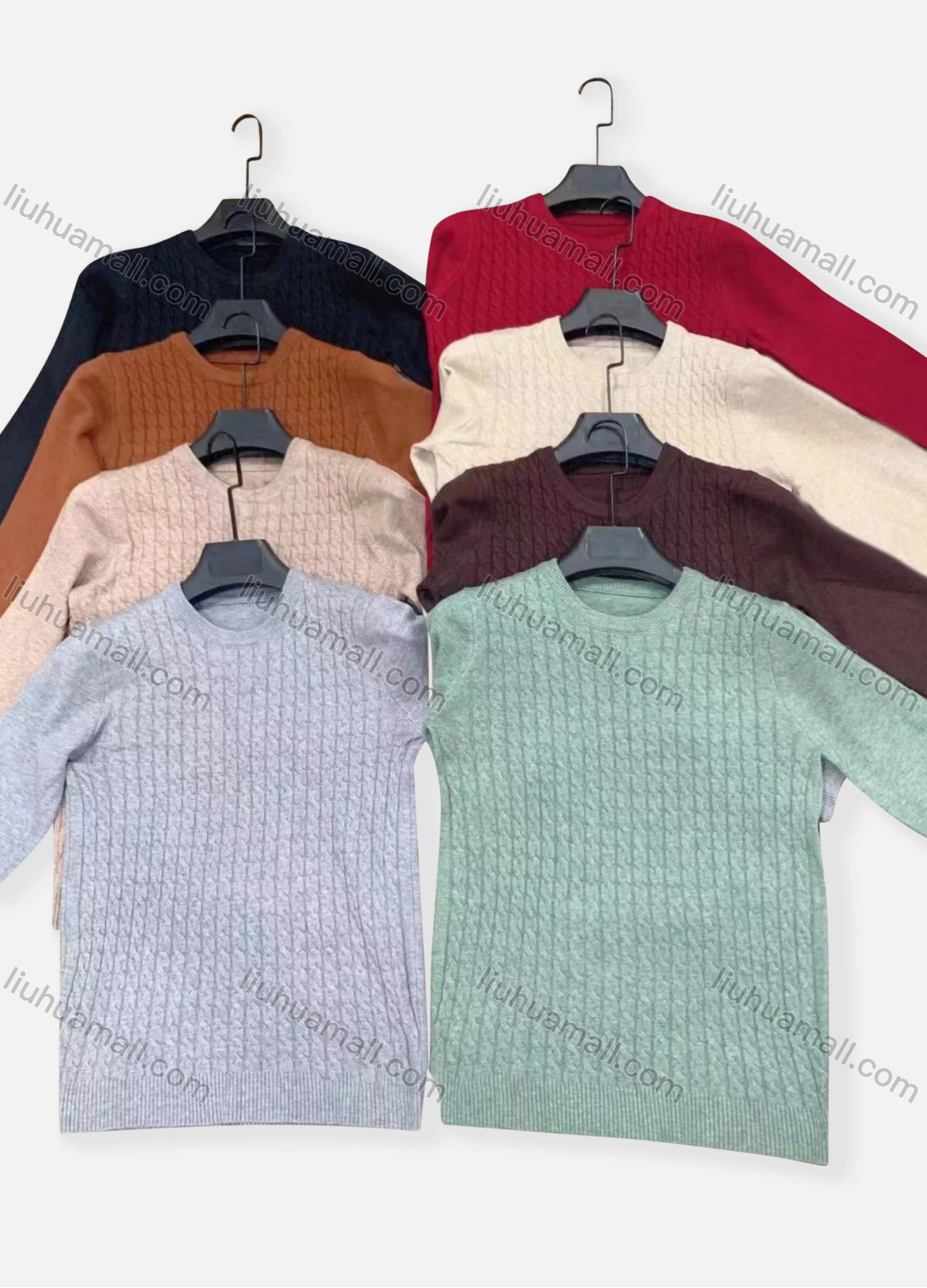 Wholesale Men's Casual Plain Round Neck Rib Knit Long Sleeve Sweater - Liuhuamall