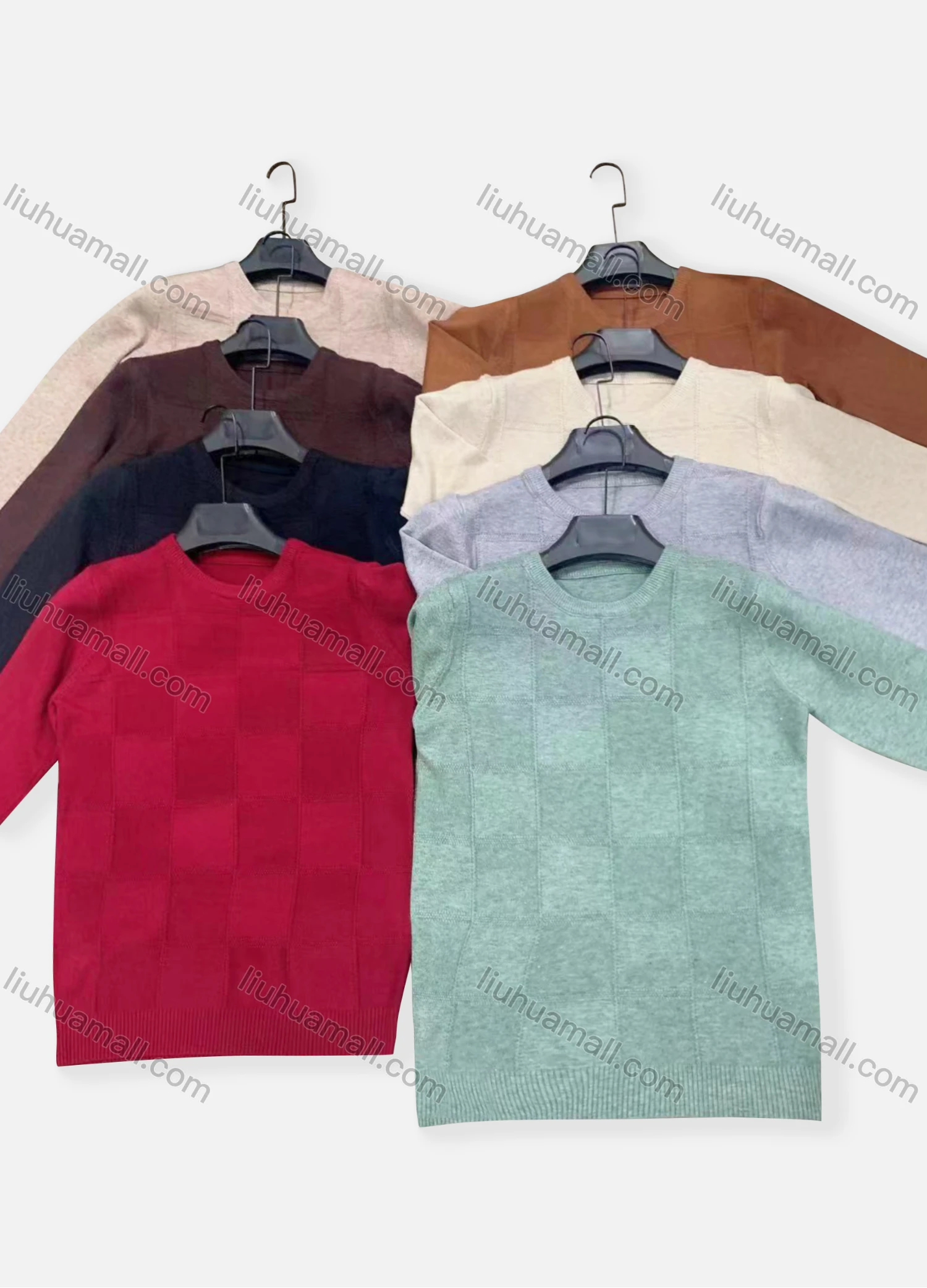 Wholesale Men's Casual Checkerboard Print Round Neck Long Sleeve Sweater - Liuhuamall