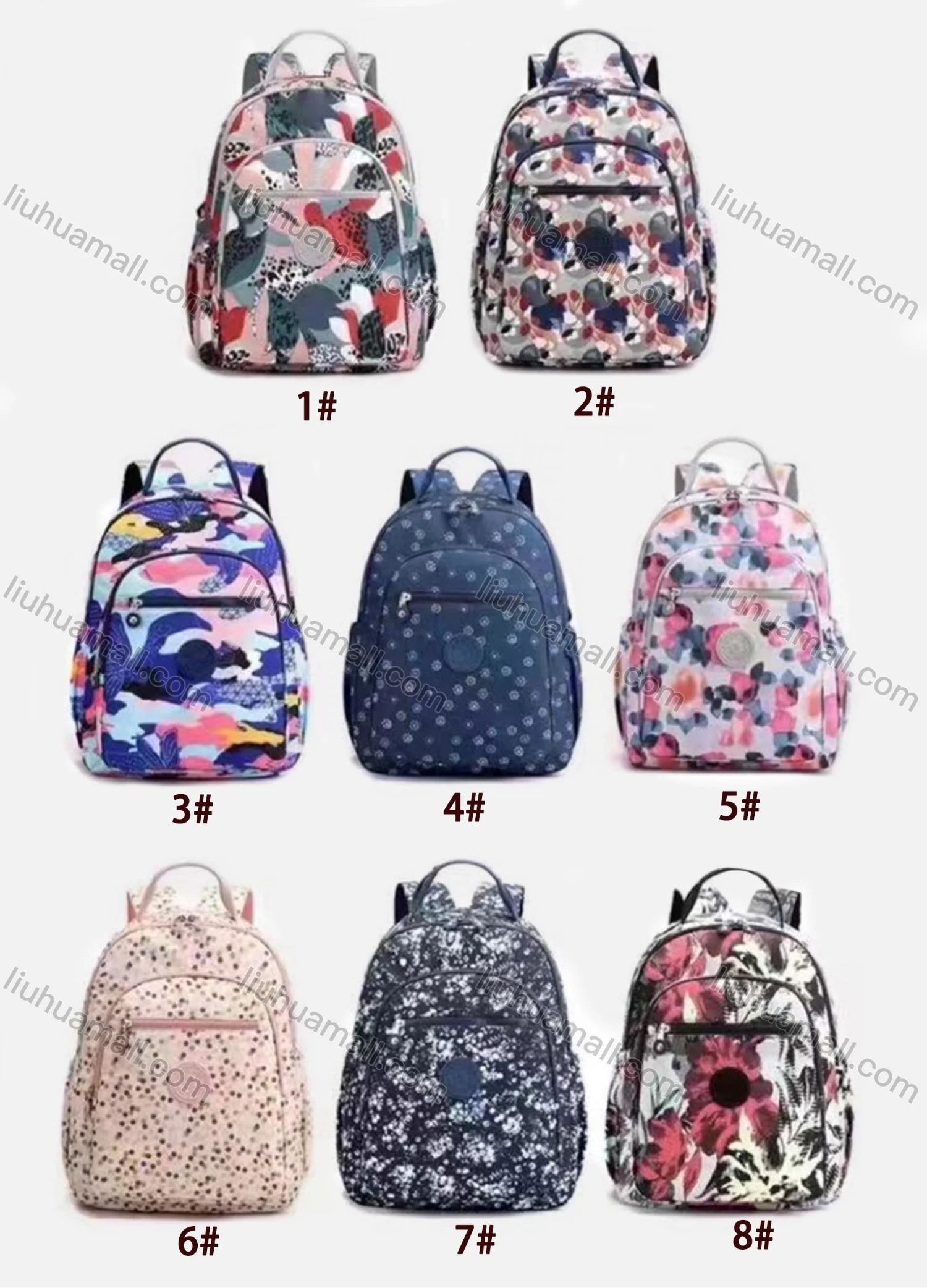 Wholesale Unisex Casual Nylon Allover Print Backpack With Multiple Compartments - Liuhuamall