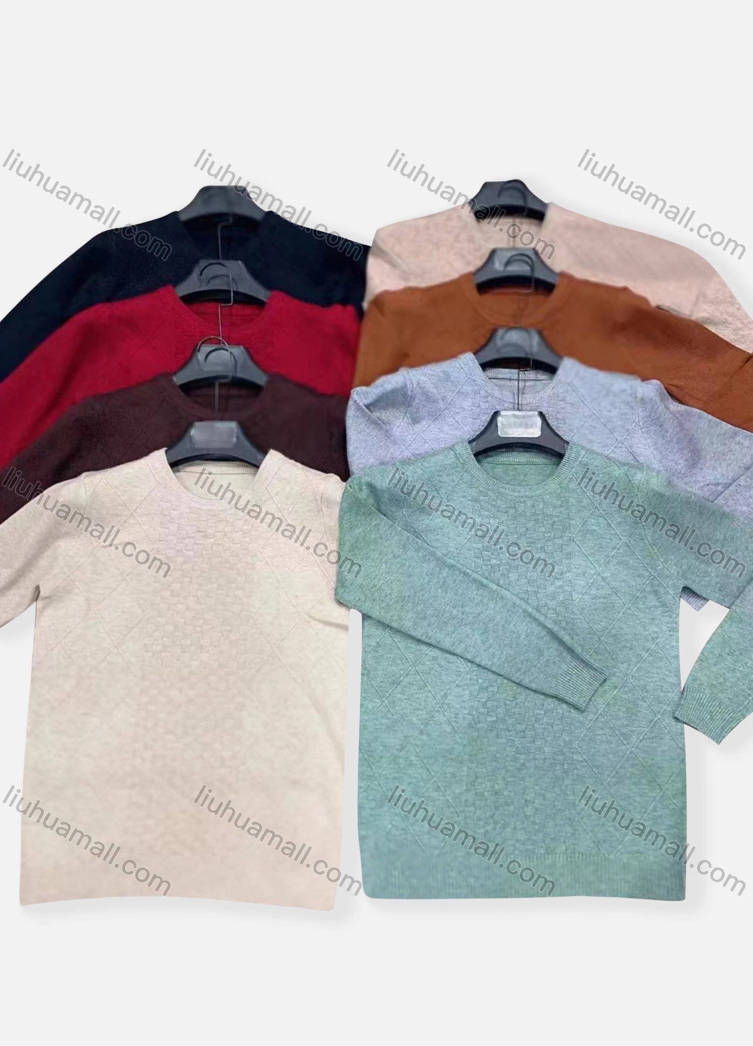 Wholesale Men's Casual Diamond Checkerboard Print Round Neck Long Sleeve Sweater - Liuhuamall