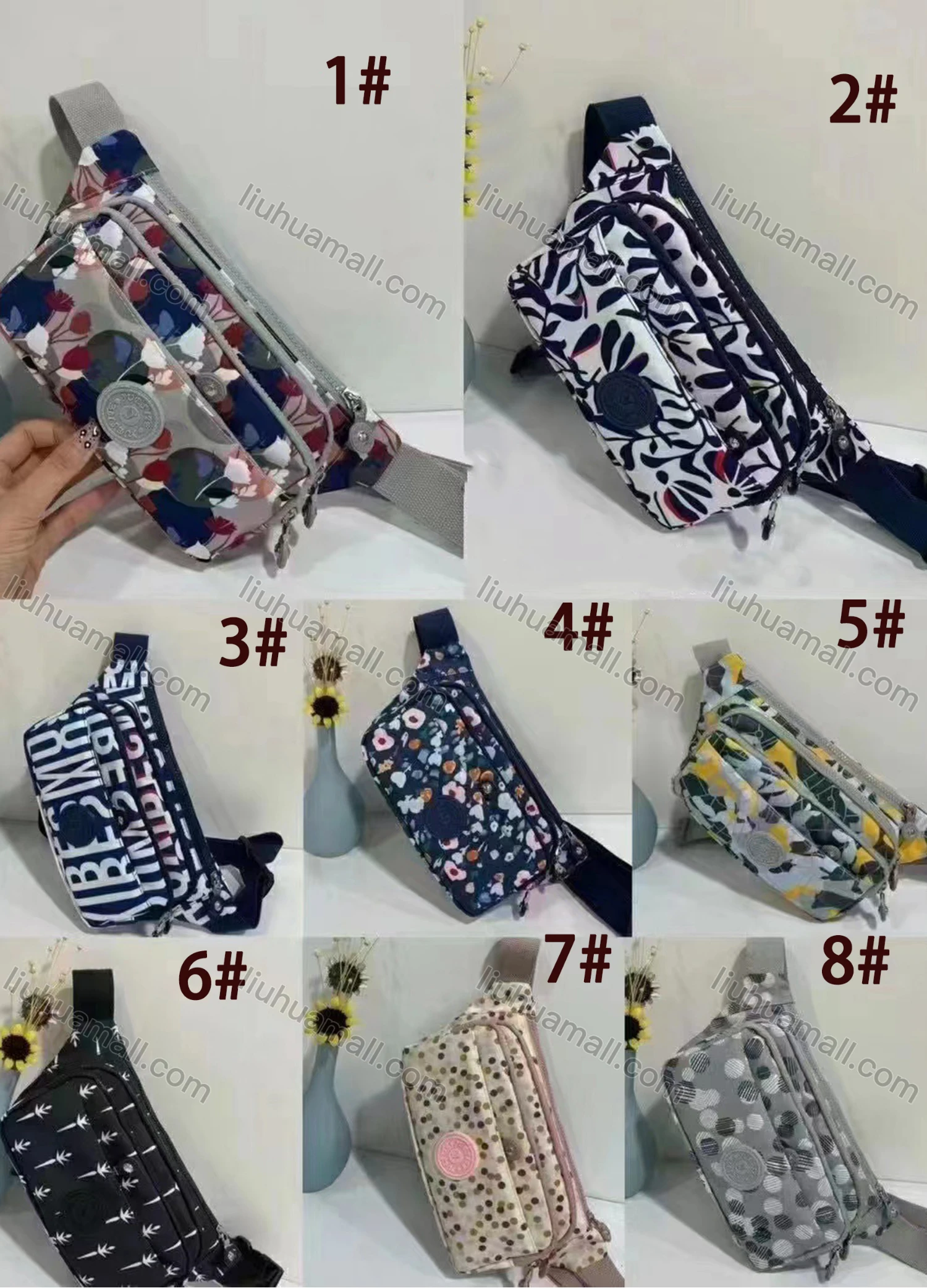 Wholesale Women's Casual Nylon Allover Print Shoulder Bag With Multiple Compartments - Liuhuamall