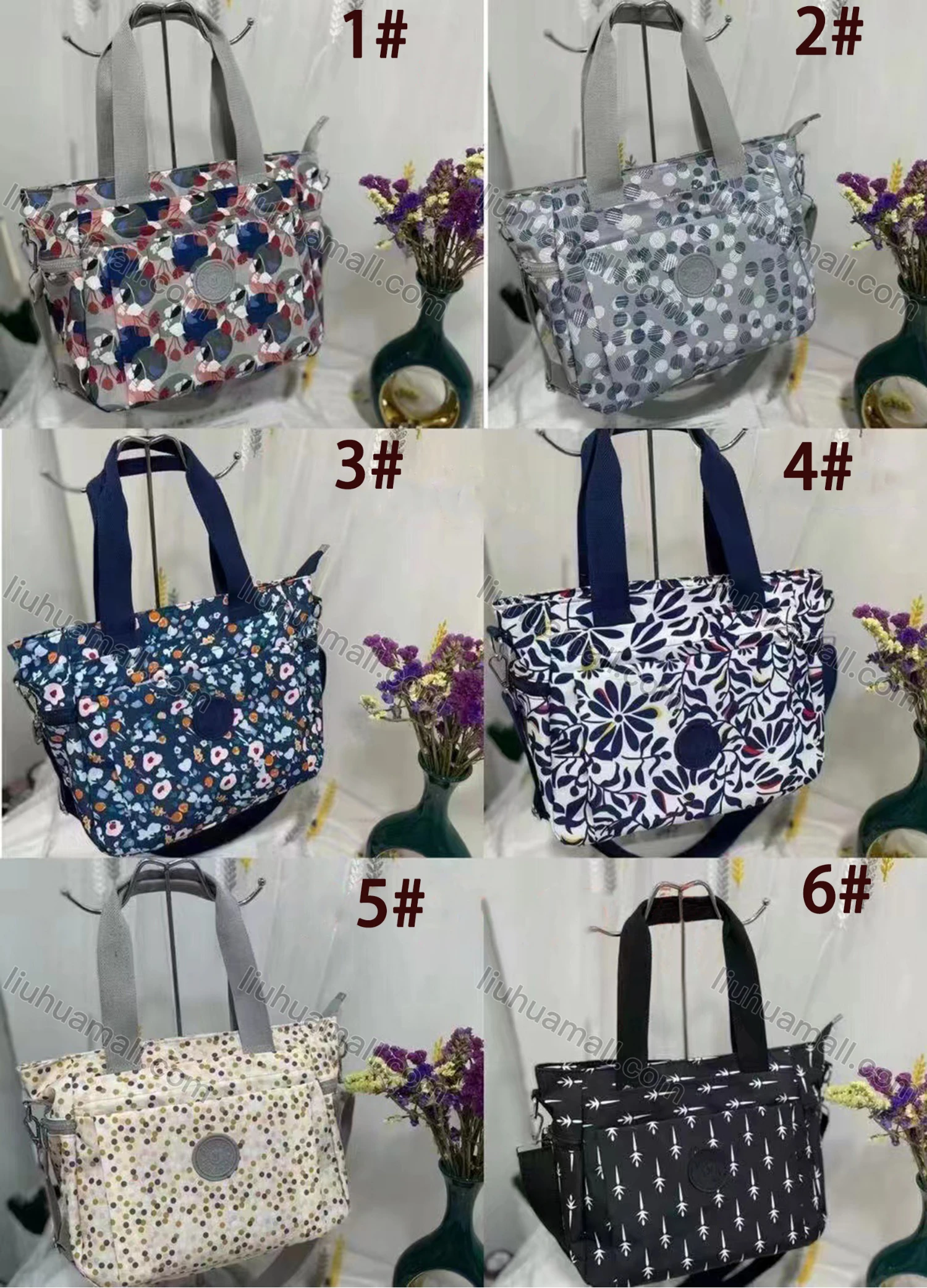 Wholesale Women's Casual Nylon Allover Print Portable Shoulder Bag With Multiple Compartments - Liuhuamall