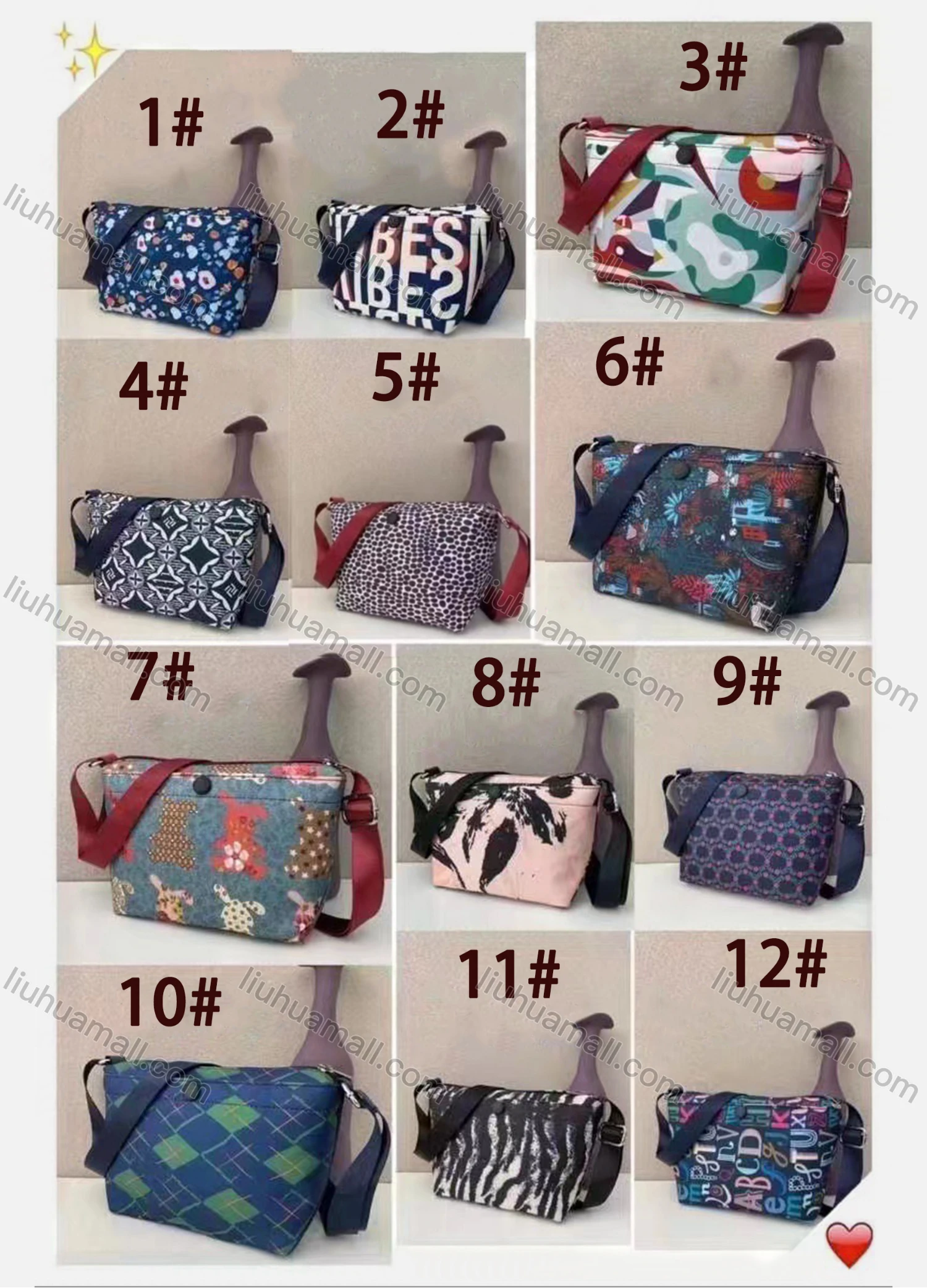 Wholesale Women's Casual Nylon Allover Print Shoulder Bag With Multiple Compartments - Liuhuamall