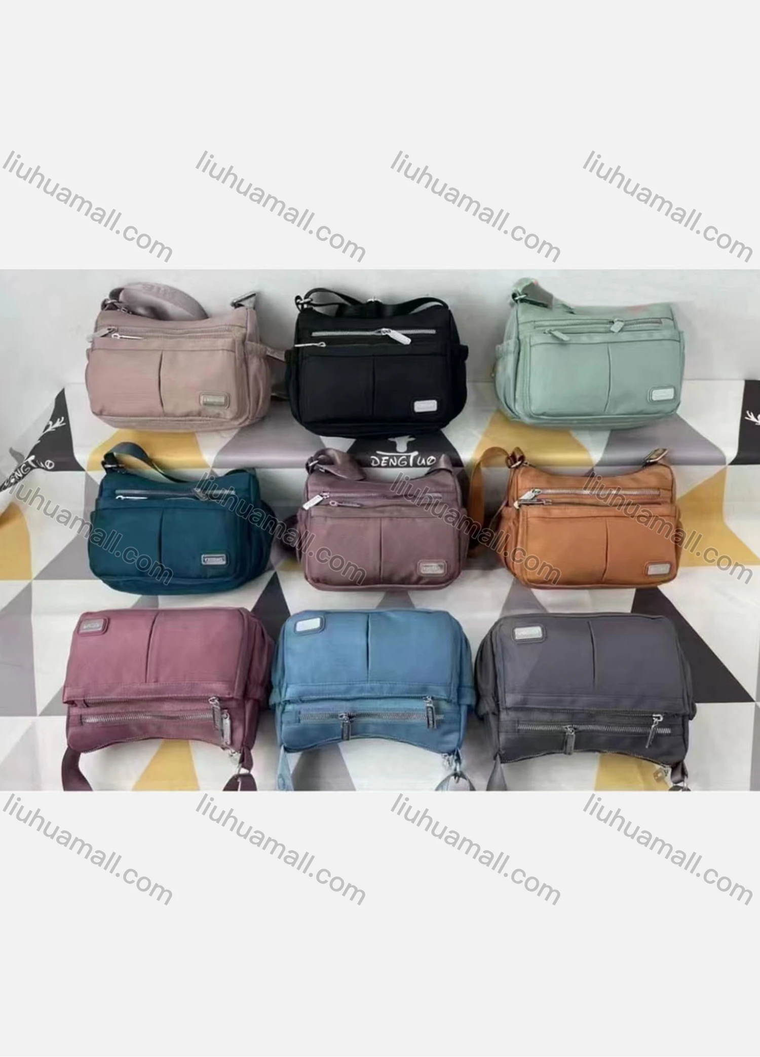 Wholesale Women's Casual Nylon Plain Portable Shoulder Bag With Multiple Compartments - Liuhuamall