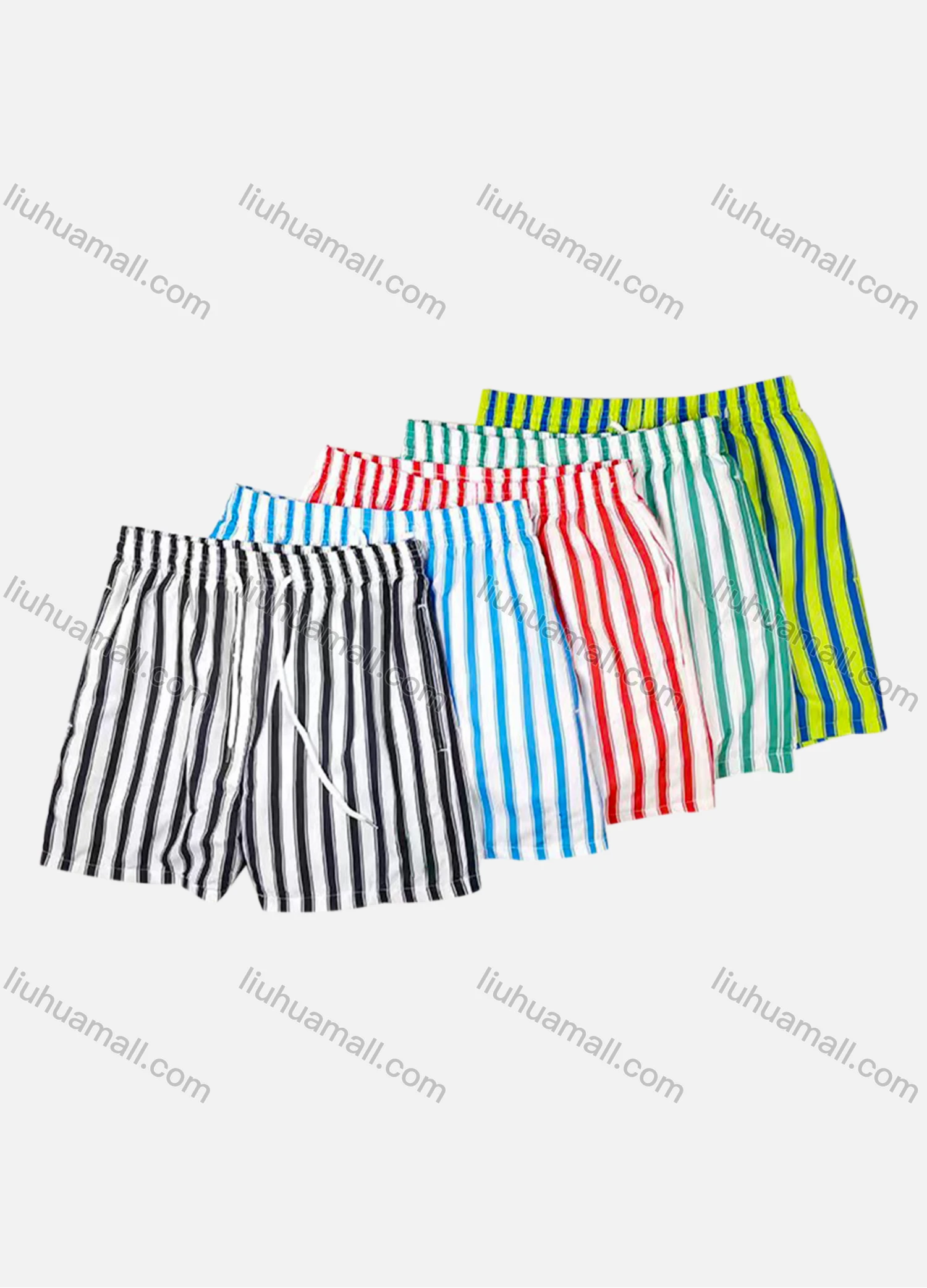 Wholesale Men's Vacation Striped Drawstring Beach Shorts - Liuhuamall