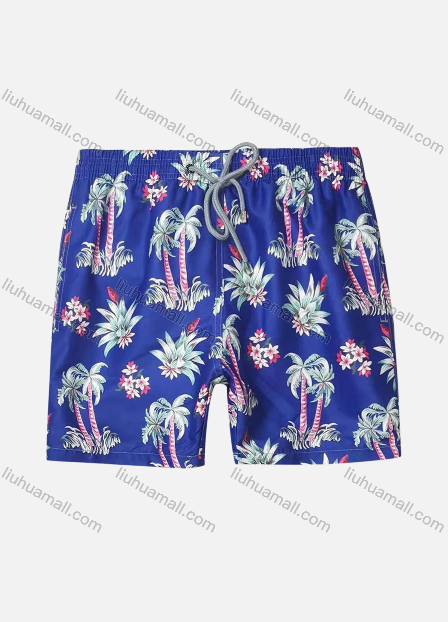 Wholesale Men's Vacation Tropical Print Drawstring Beach Shorts - Liuhuamall