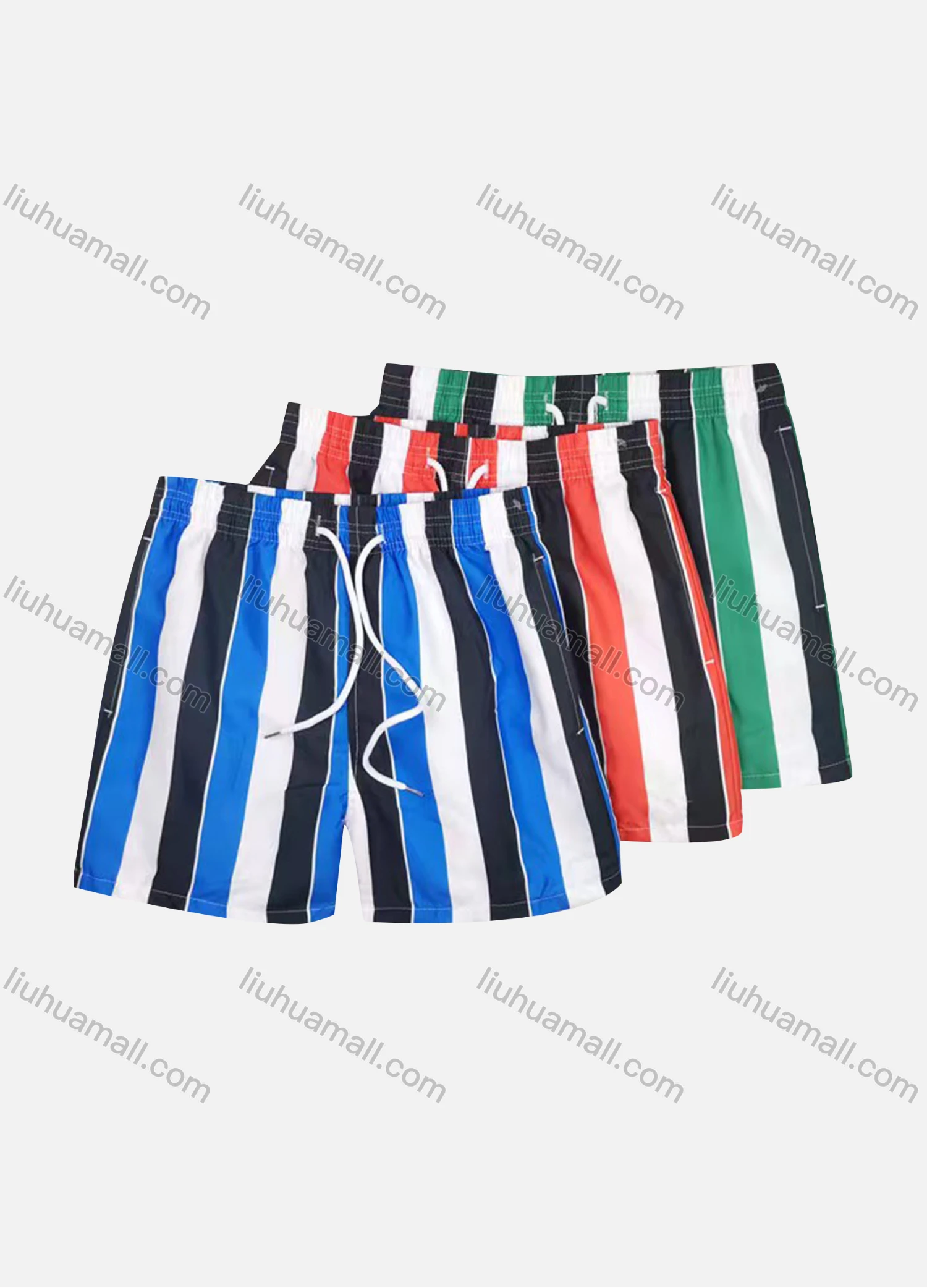 Wholesale Men's Vacation Striped Drawstring Beach Shorts - Liuhuamall