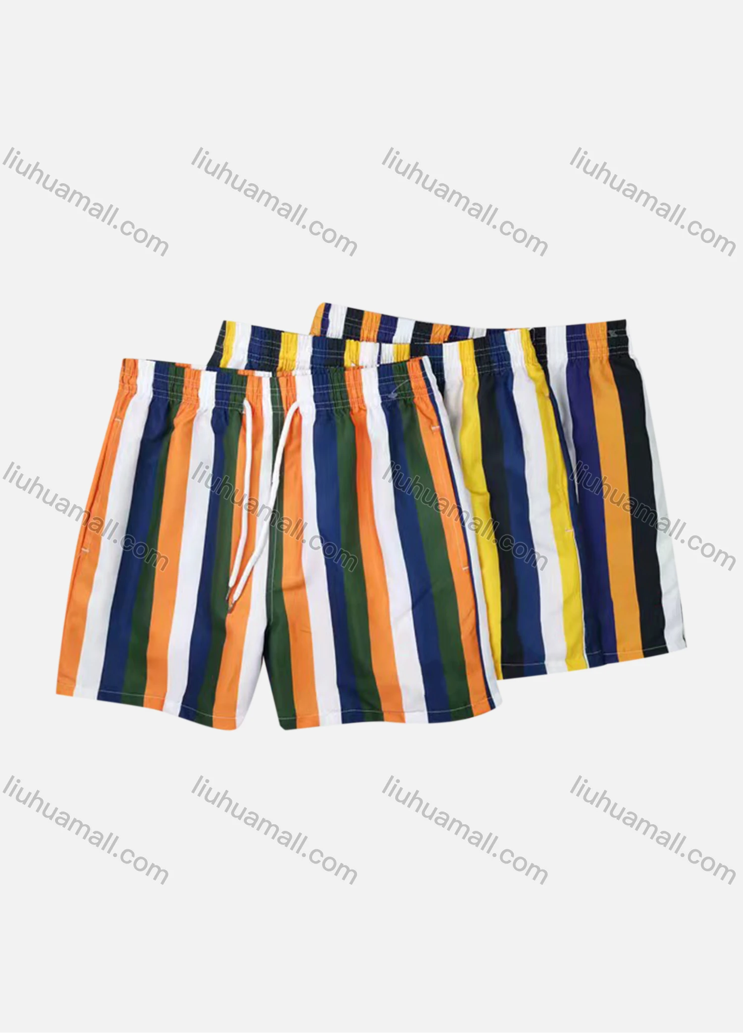 Wholesale Men's Vacation Striped Drawstring Beach Shorts - Liuhuamall