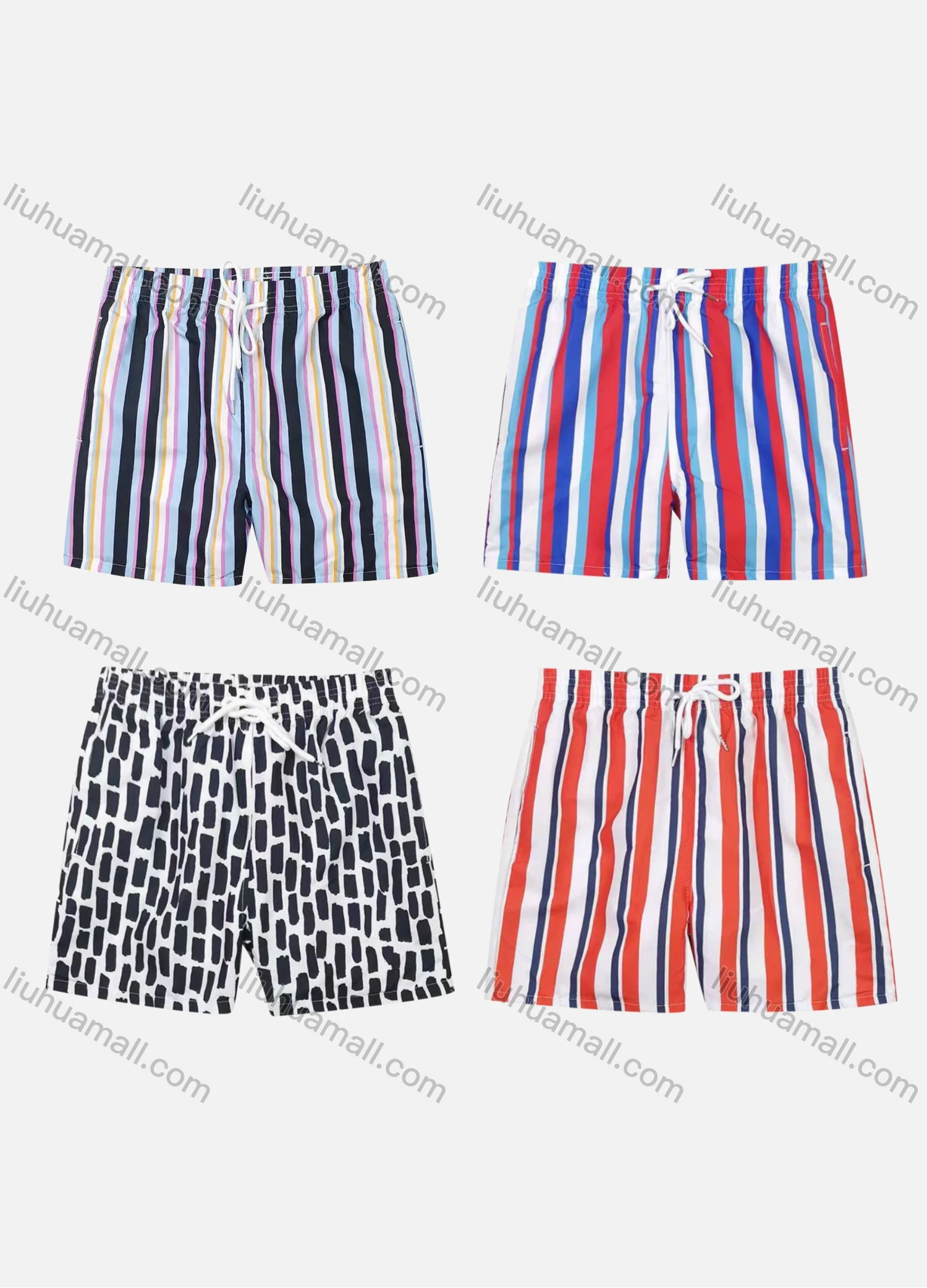 Wholesale Men's Vacation Striped Drawstring Beach Shorts - Liuhuamall