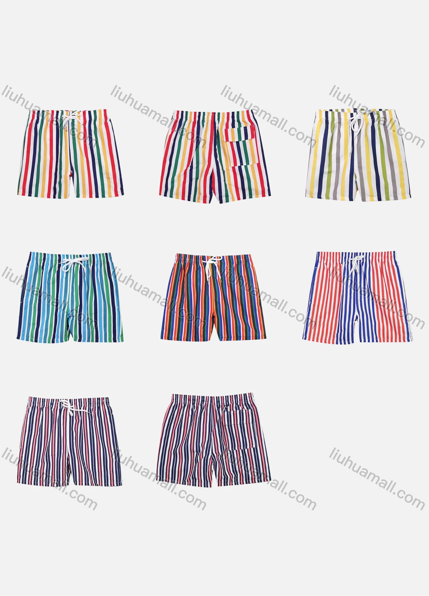 Wholesale Men's Vacation Striped Drawstring Beach Shorts - Liuhuamall