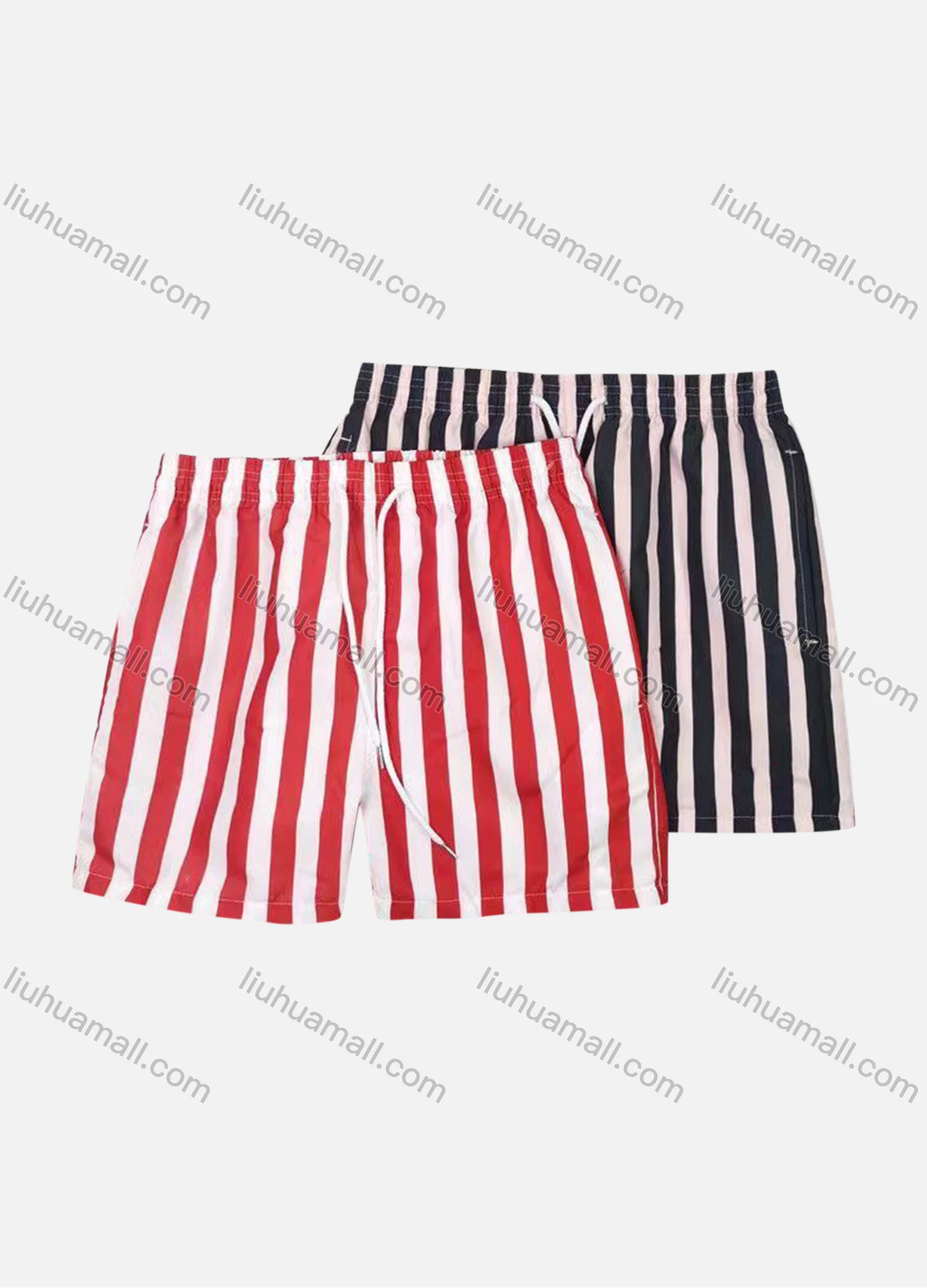 Wholesale Men's Vacation Striped Drawstring Beach Shorts - Liuhuamall