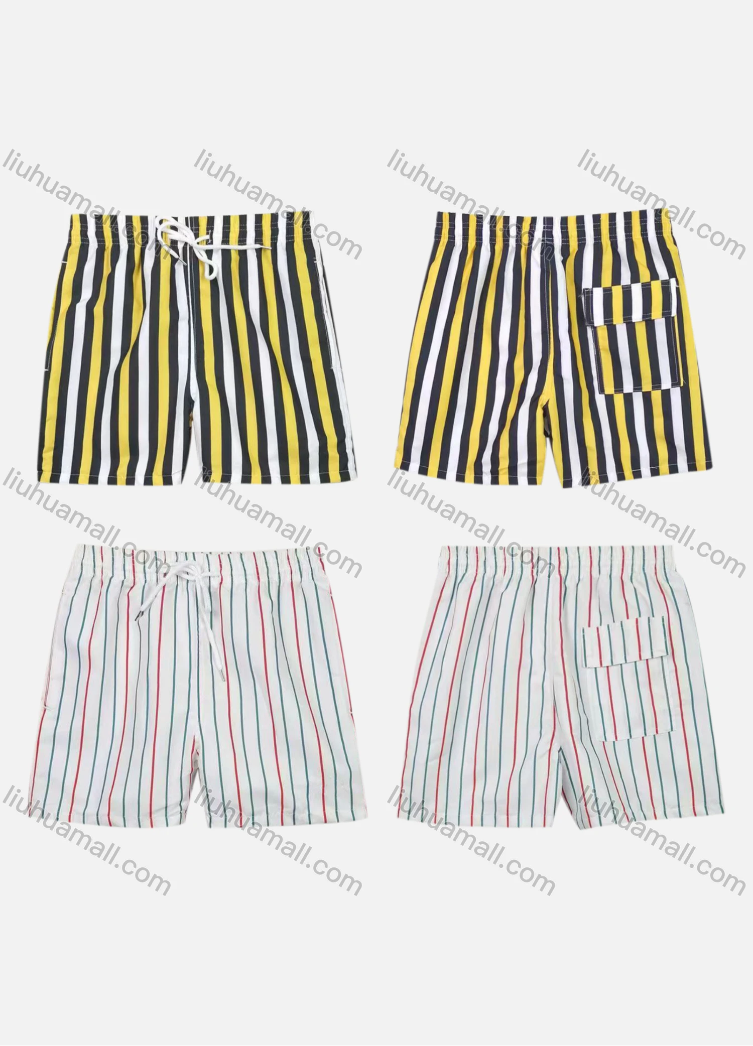 Wholesale Men's Vacation Regular Fit Striped Drawstring Beach Shorts - Liuhuamall