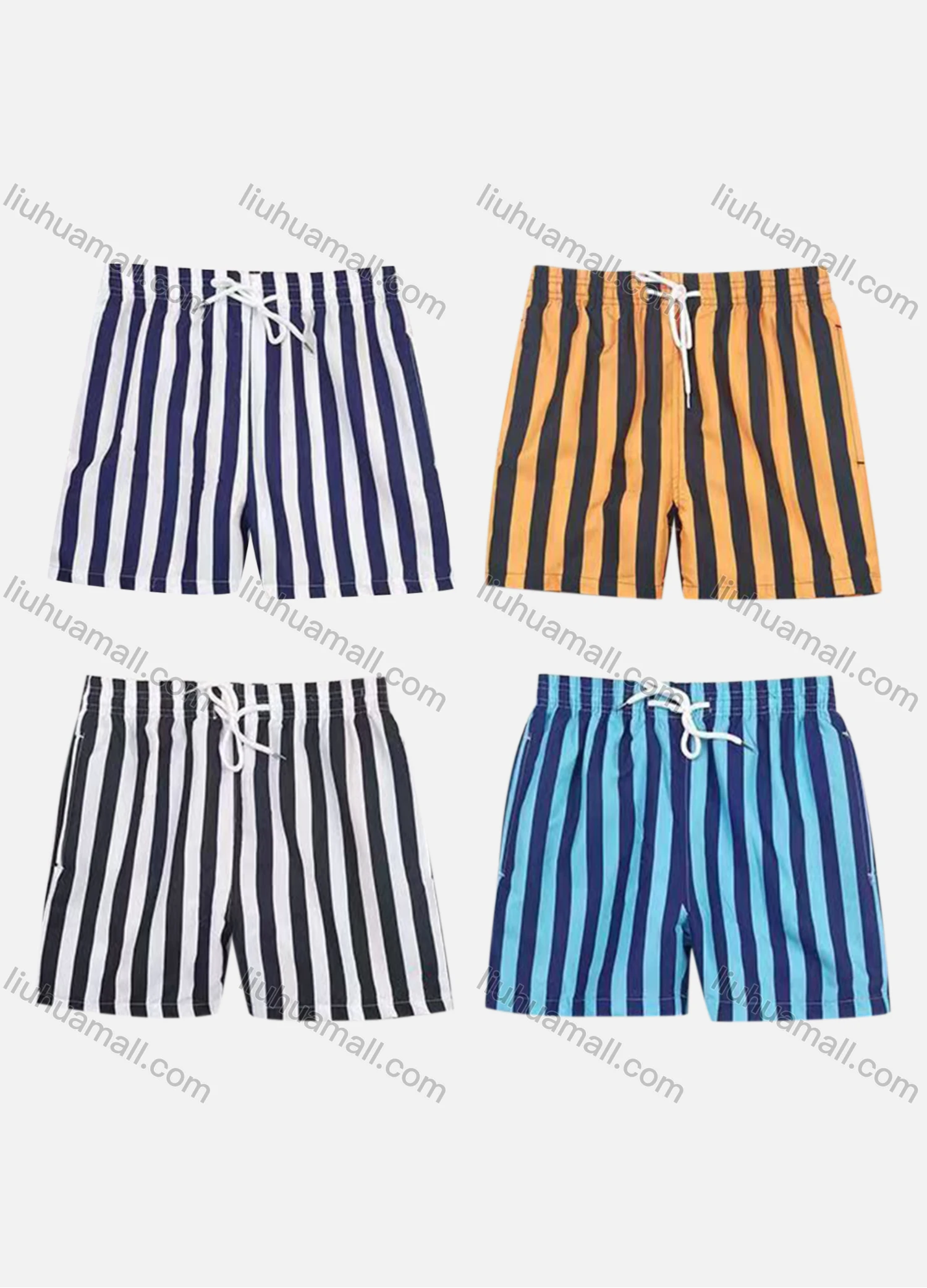 Wholesale Men's Vacation Regular Fit Striped Drawstring Beach Shorts - Liuhuamall