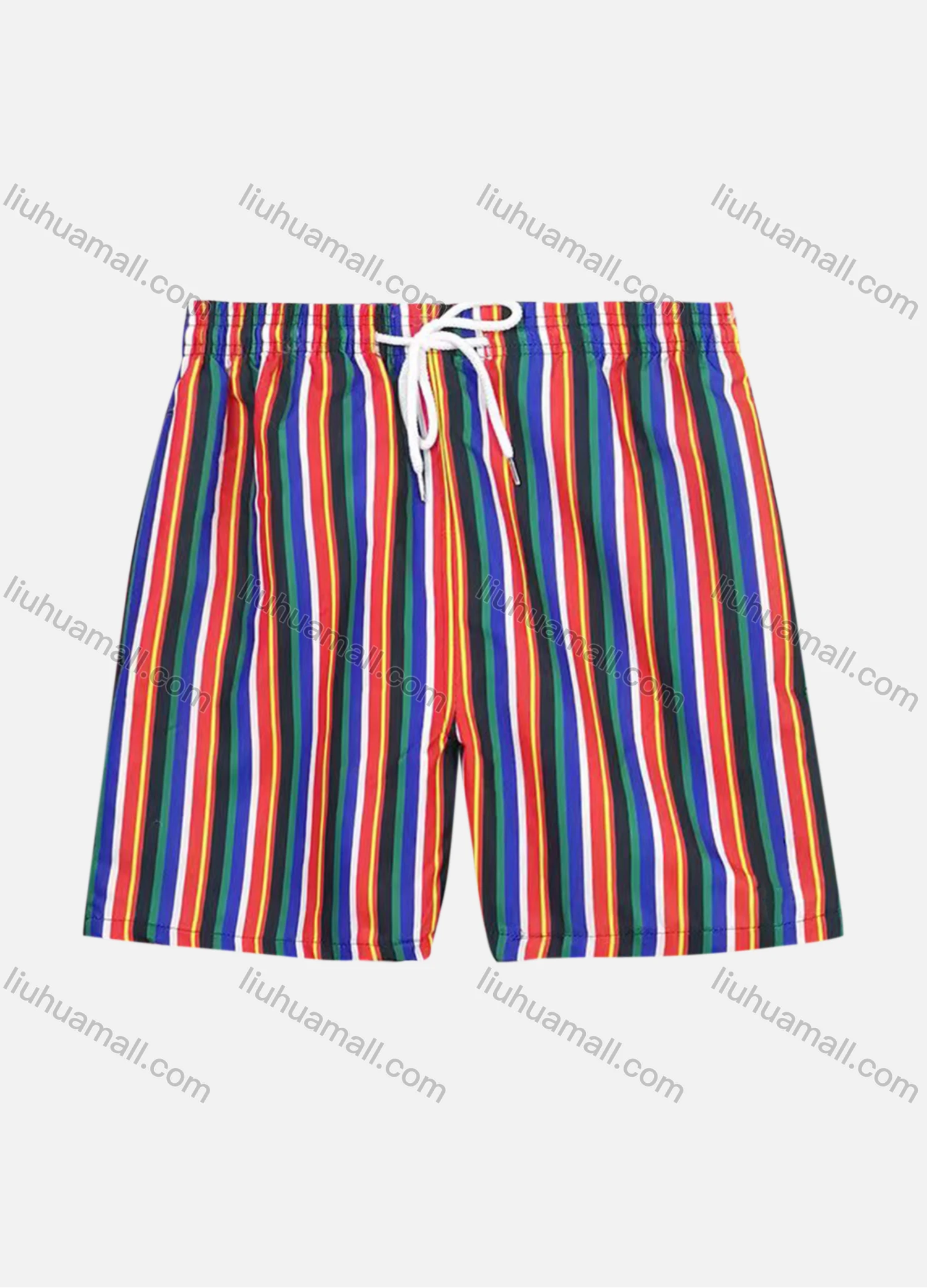 Wholesale Men's Vacation Regular Fit Striped Drawstring Beach Shorts - Liuhuamall