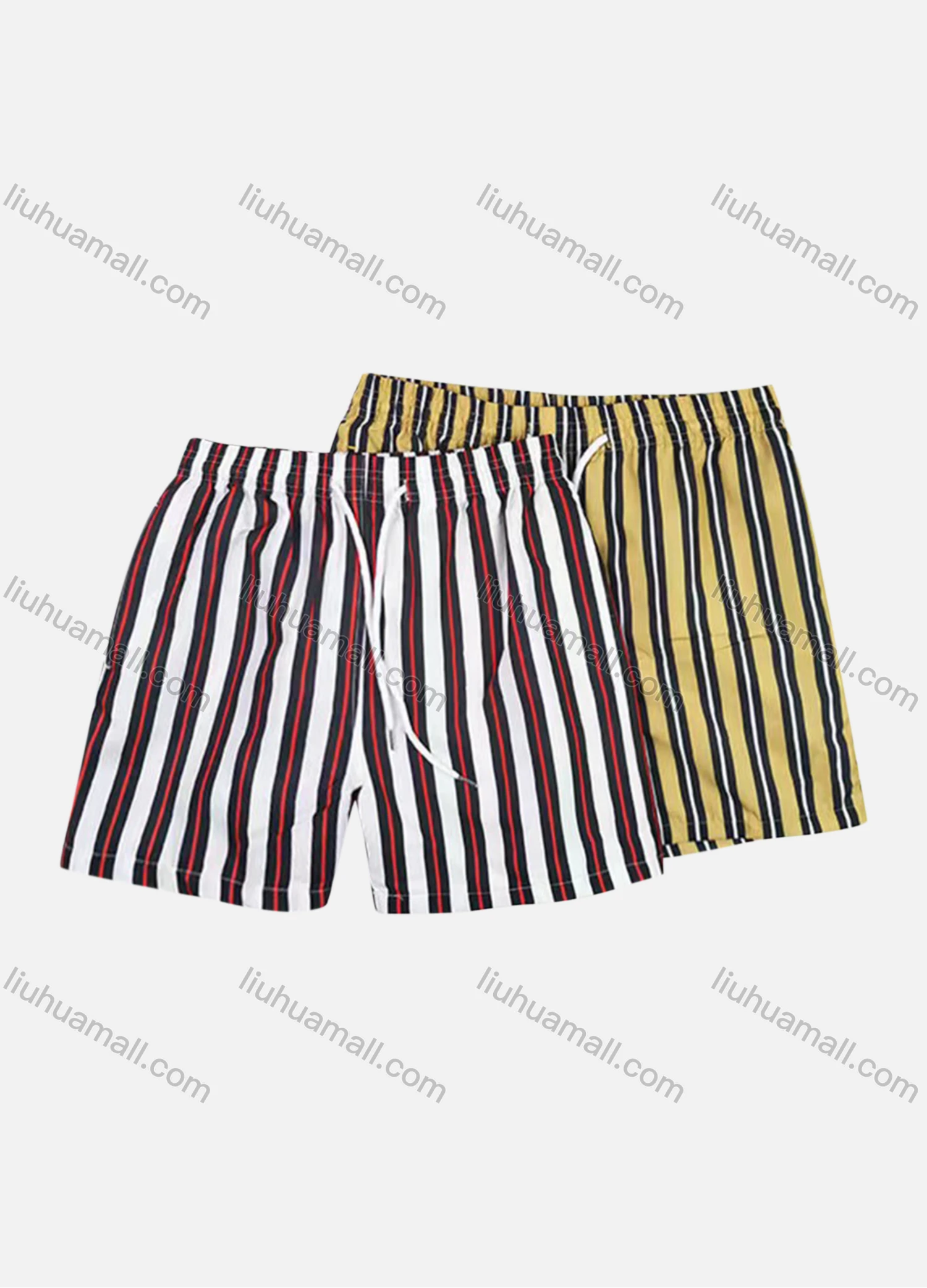 Wholesale Men's Vacation Regular Fit Striped Drawstring Beach Shorts - Liuhuamall