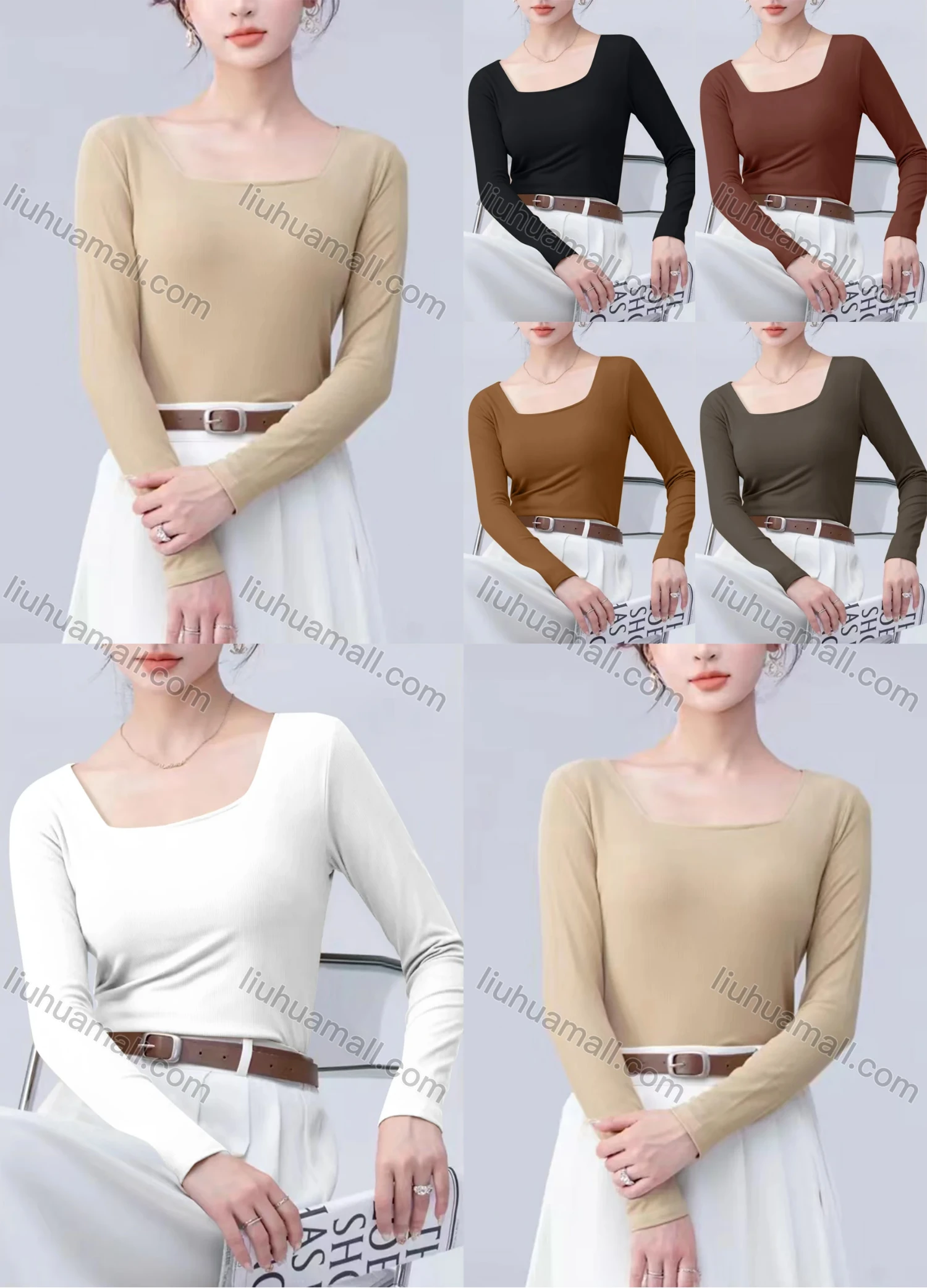 Wholesale Women's Casual Plain Bateau Neck Long Sleeve Top 7725# - Liuhuamall
