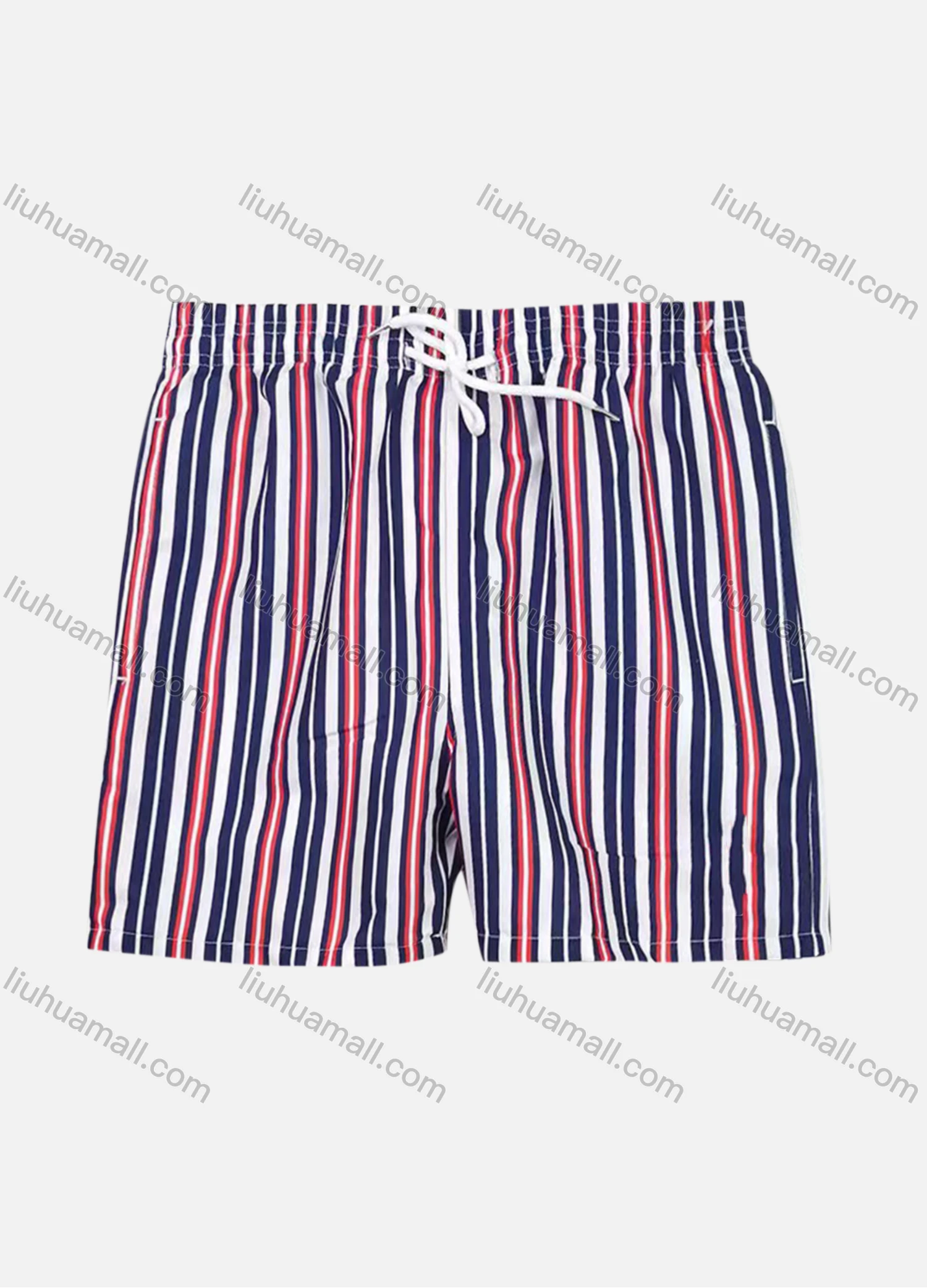 Wholesale Men's Vacation Regular Fit Striped Drawstring Beach Shorts - Liuhuamall