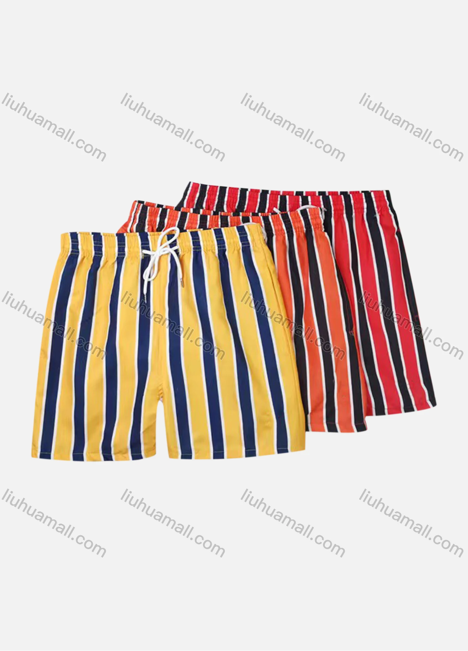 Wholesale Men's Vacation Regular Fit Striped Drawstring Beach Shorts - Liuhuamall