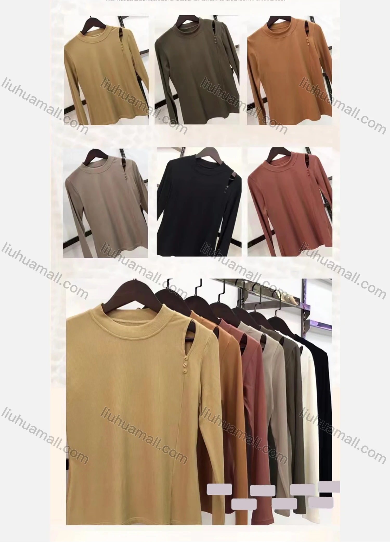 Wholesale Women's Casual Plain Round Neck Button Cut Out Long Sleeve Top 7740# - Liuhuamall