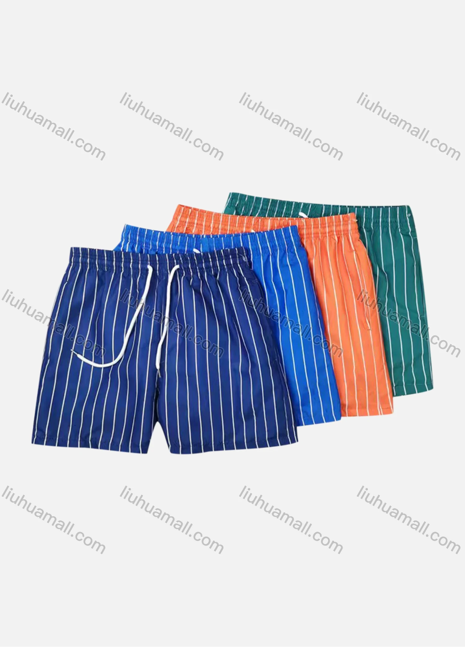 Wholesale Men's Vacation Regular Fit Striped Drawstring Beach Shorts - Liuhuamall