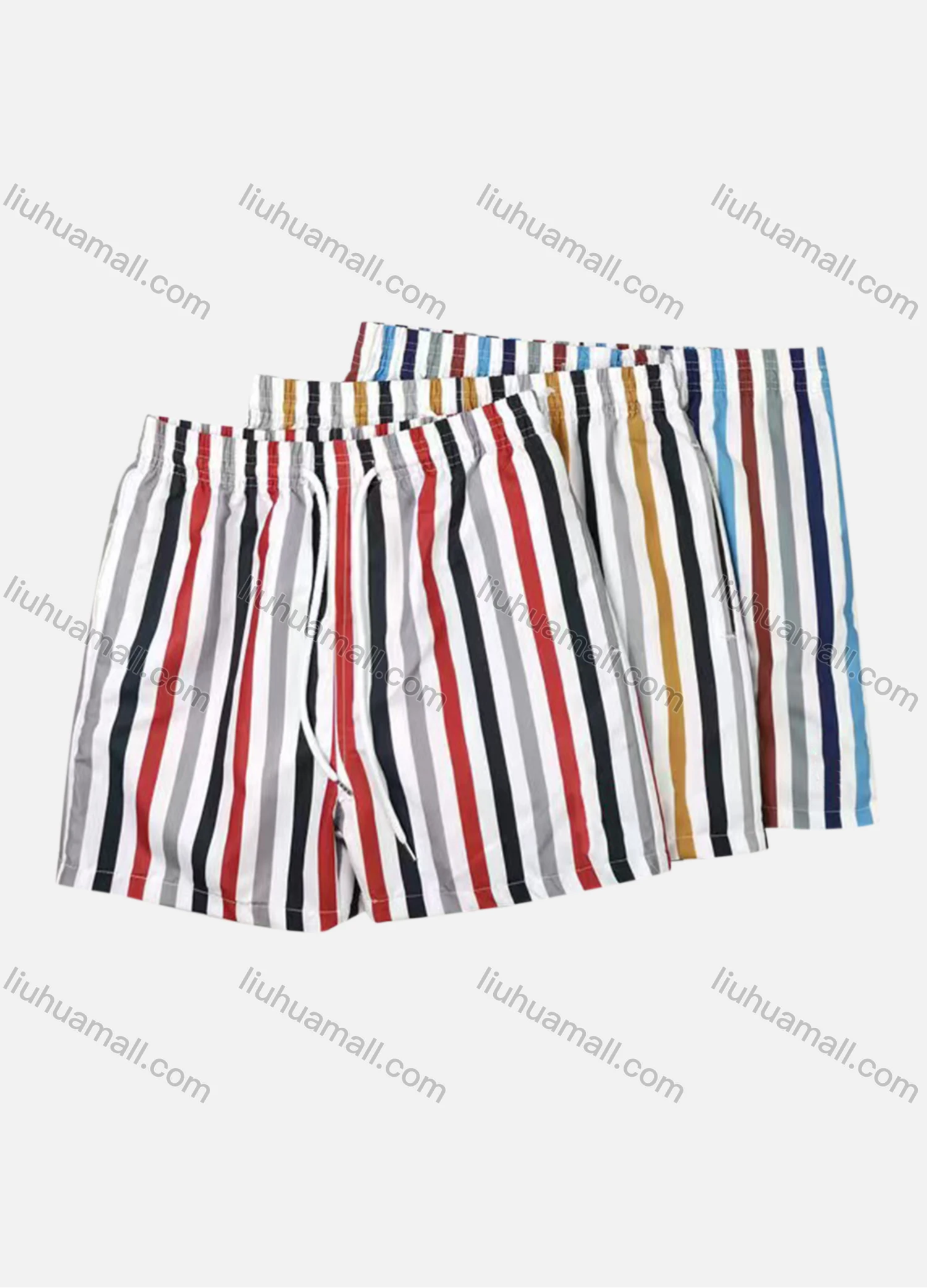 Wholesale Men's Vacation Regular Fit Striped Drawstring Beach Shorts - Liuhuamall