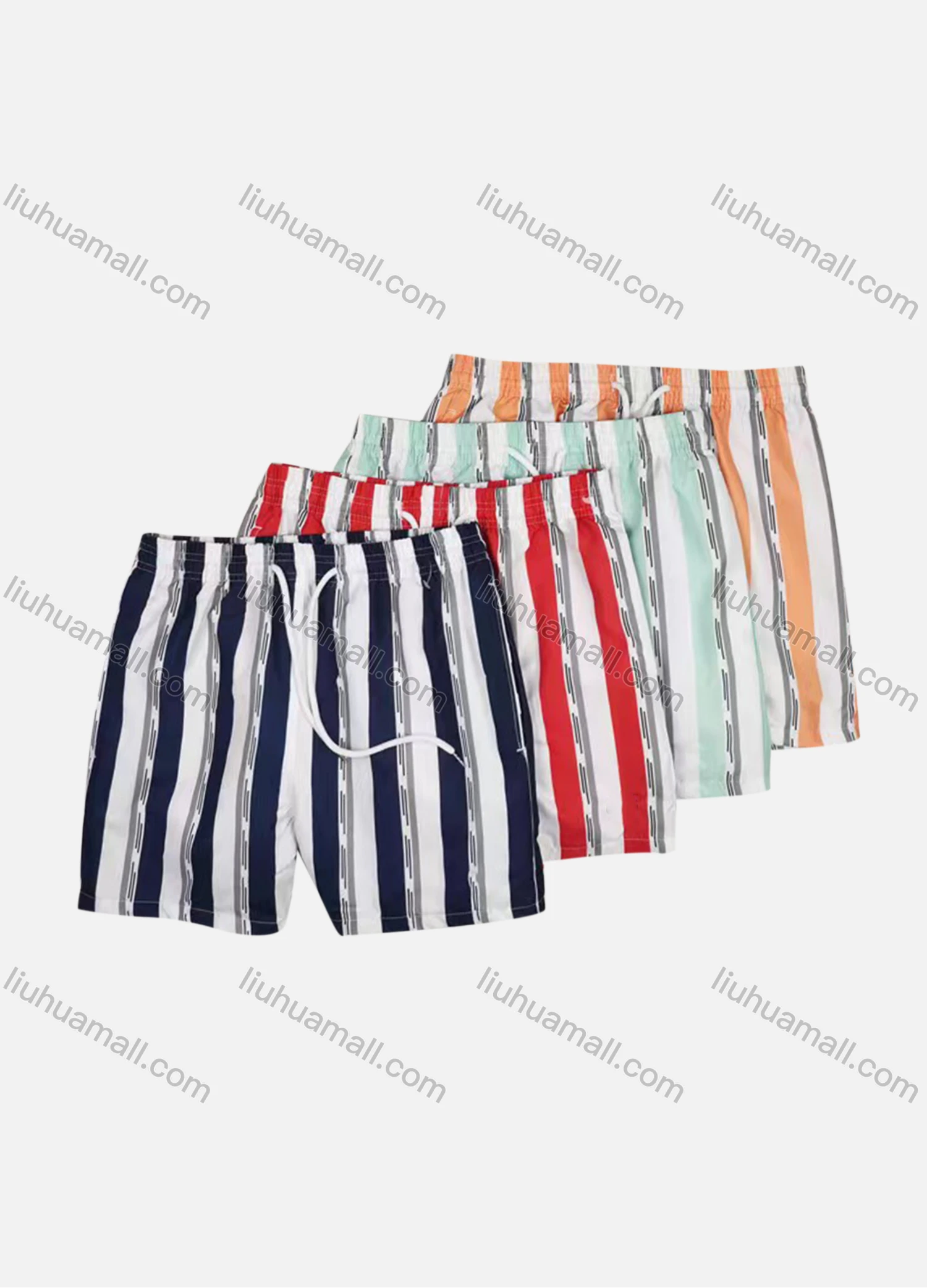 Wholesale Men's Vacation Regular Fit Striped Drawstring Beach Shorts - Liuhuamall