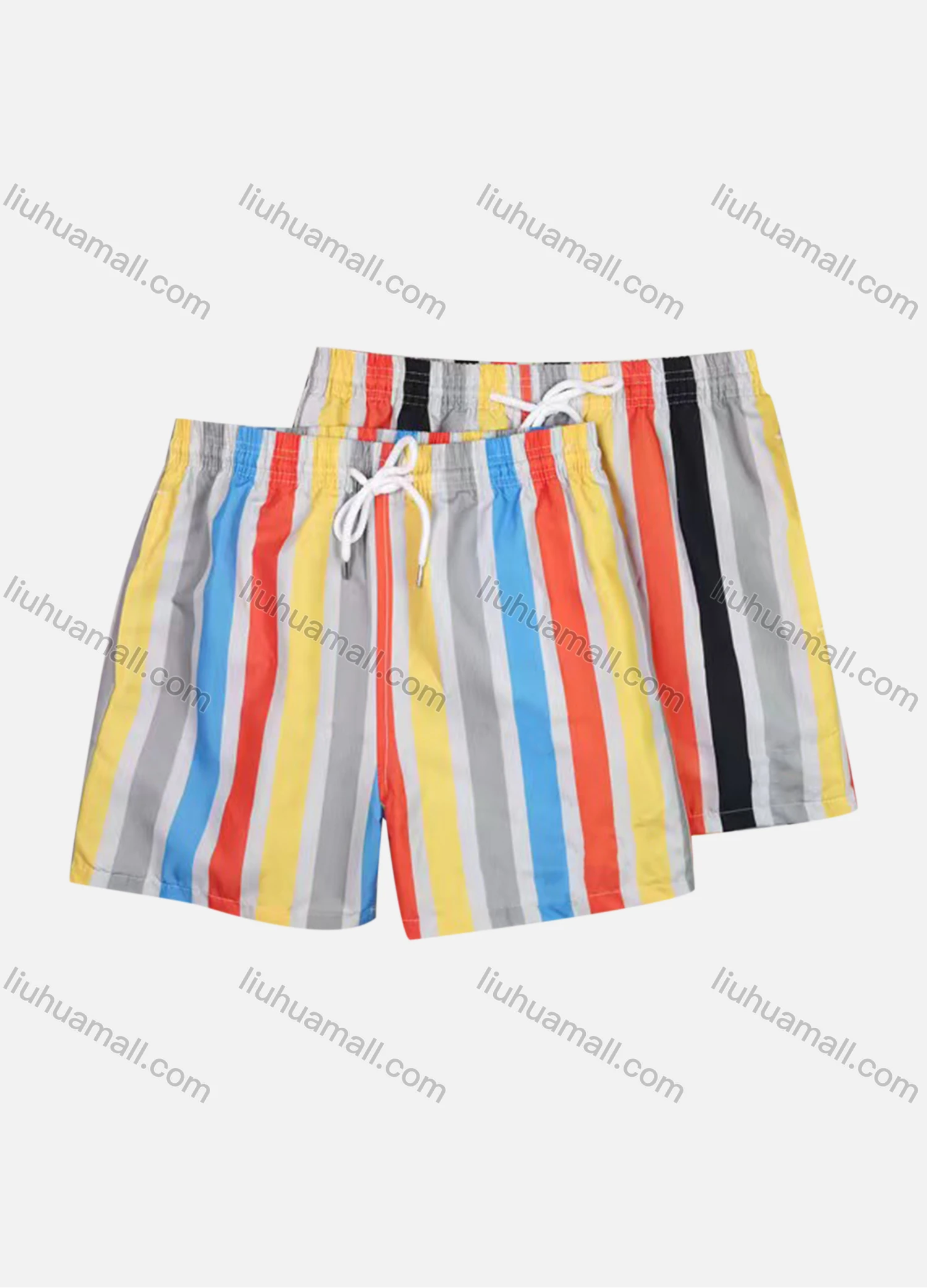 Wholesale Men's Vacation Regular Fit Striped Drawstring Beach Shorts - Liuhuamall
