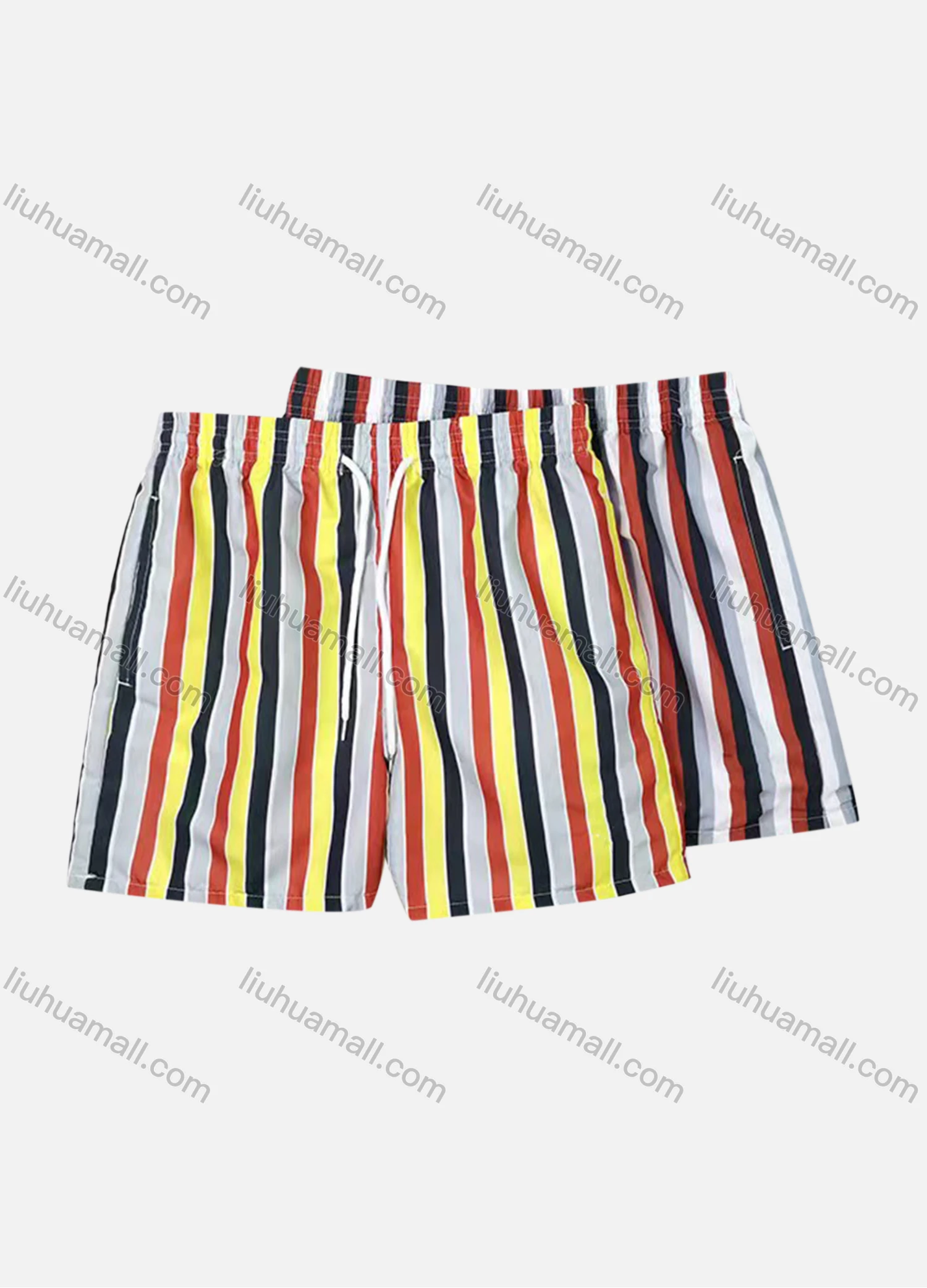 Wholesale Men's Vacation Regular Fit Striped Drawstring Beach Shorts - Liuhuamall